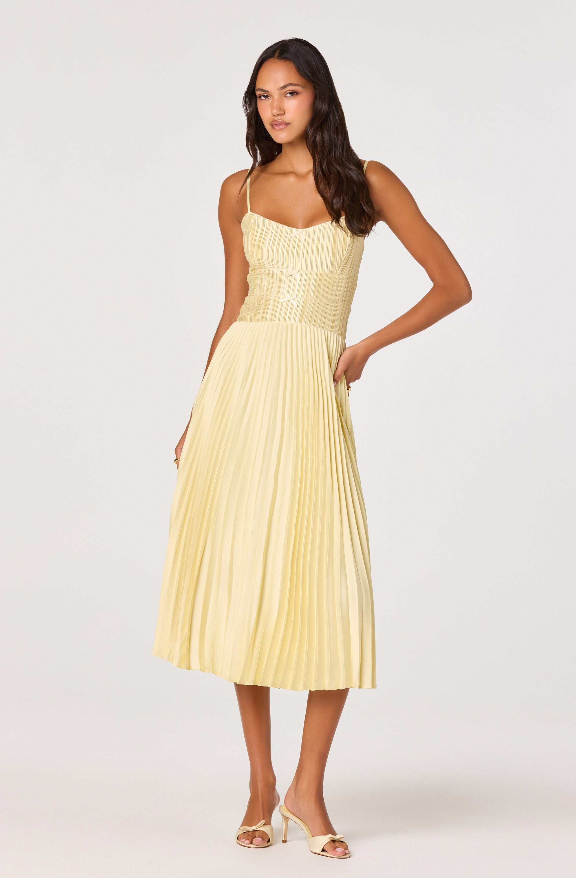 Shionagh Satin Bow-Detail Pleated Midi Dress