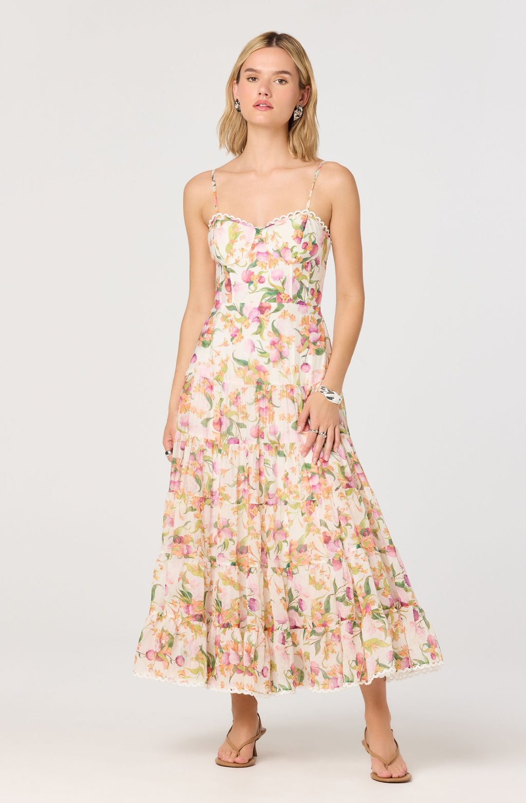 Lianna Floral Scalloped Trim Tiered Maxi Dress