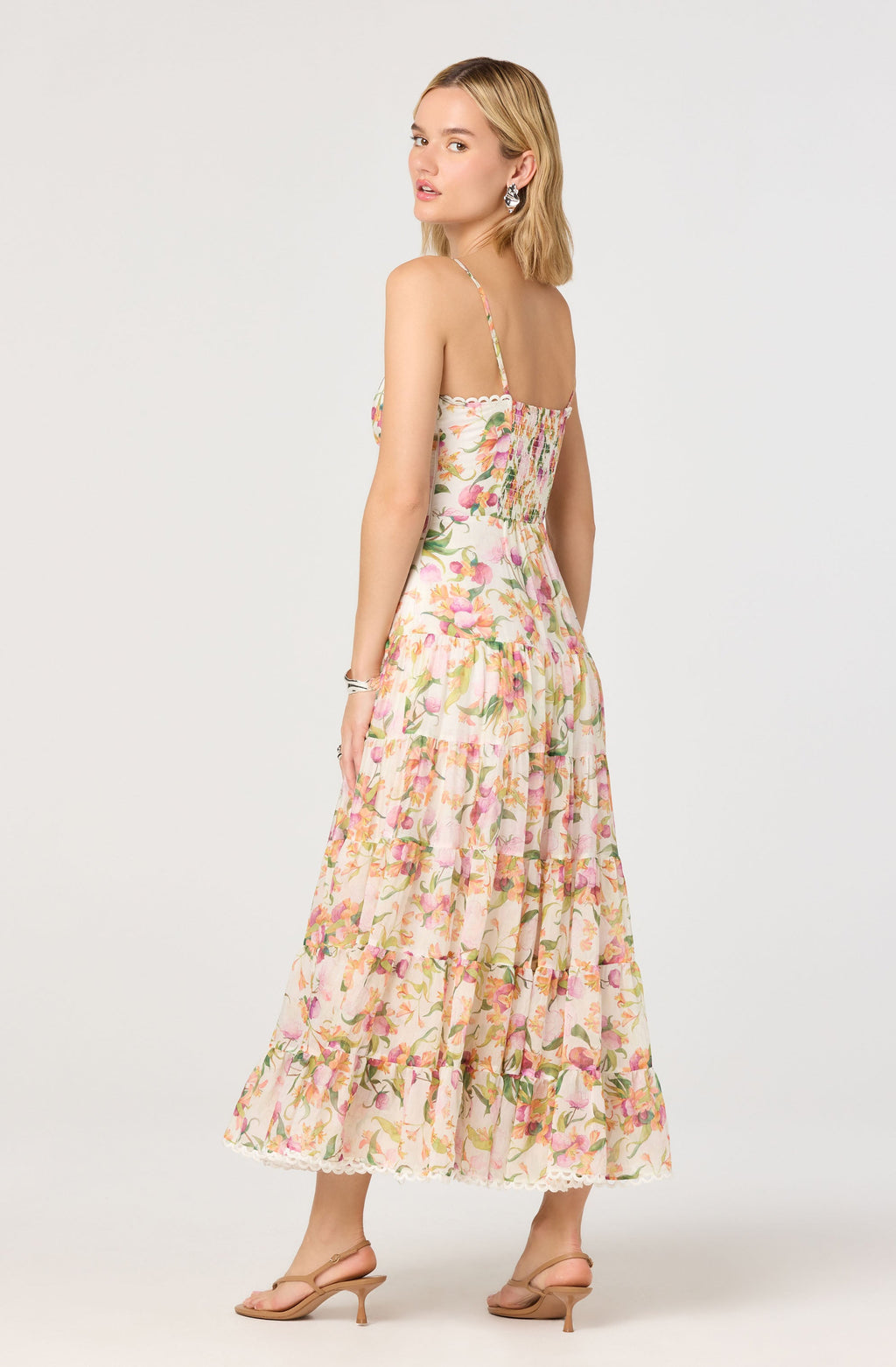 Lianna Floral Scalloped Trim Tiered Maxi Dress