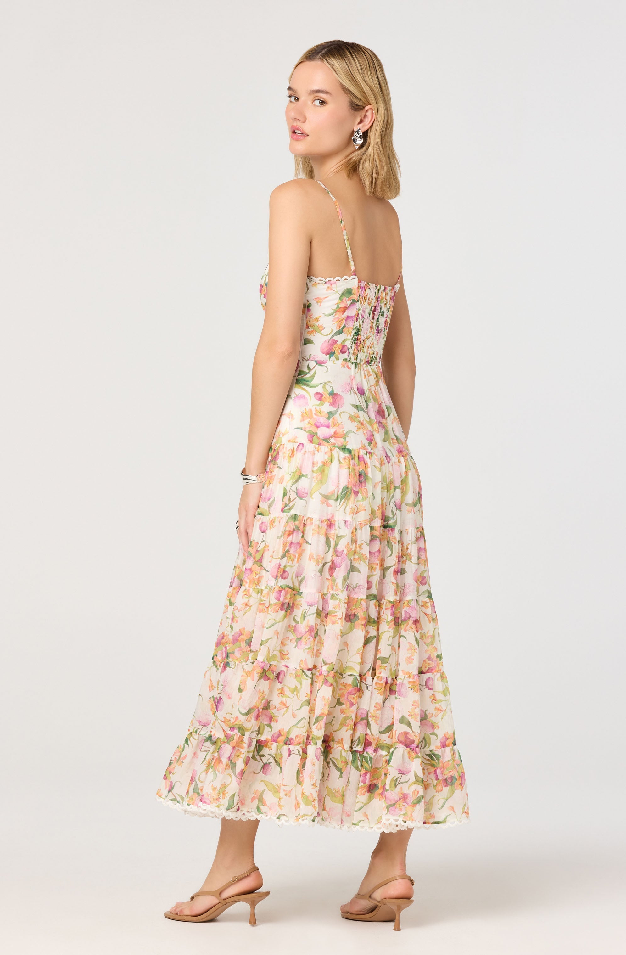 Lianna Floral Scalloped Trim Tiered Maxi Dress
