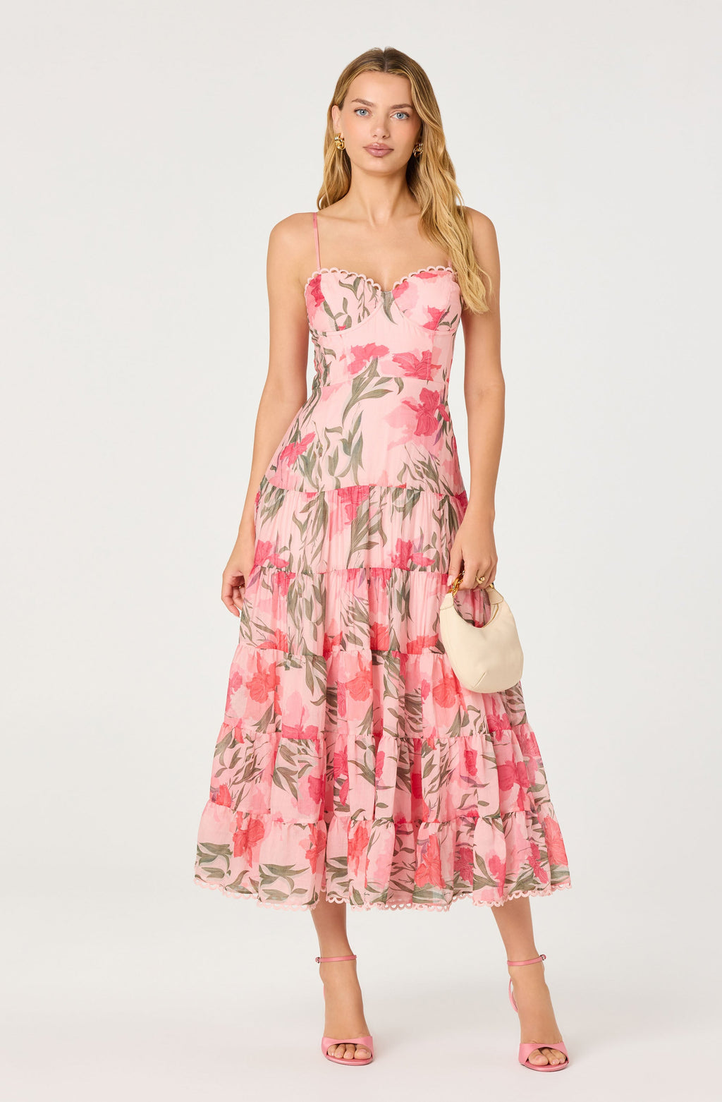 Lianna Floral Scalloped Trim Tiered Maxi Dress