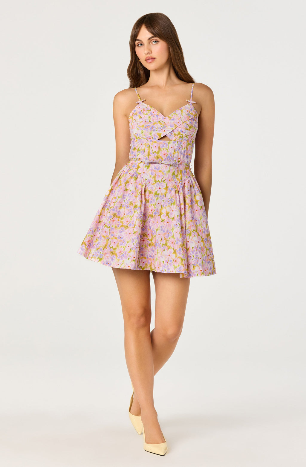 Isha Floral Sweetheart Mini Dress with Belt