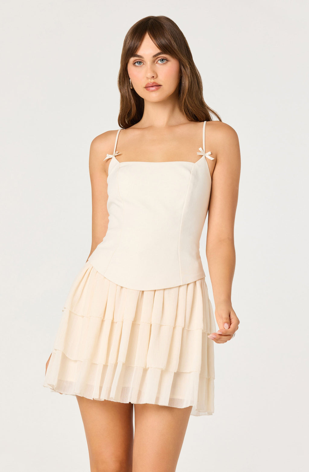 Kiarra Bow Strap Corset Lace-Up Mini Dress