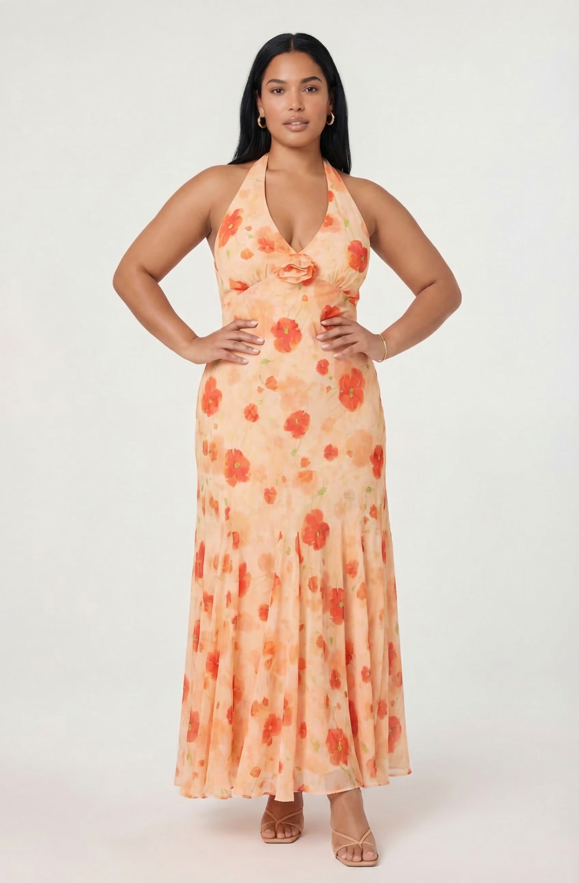 Yasmeen Floral Halter Godet Maxi Dress