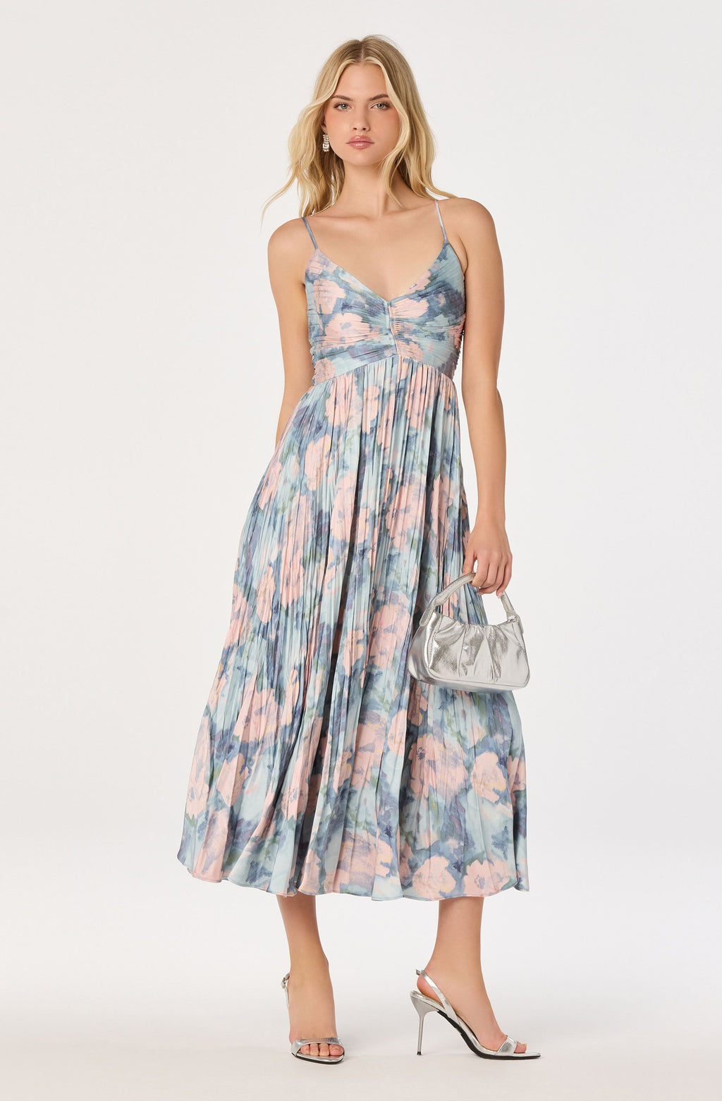 Maeve Floral Pleated Satin Midi Dress