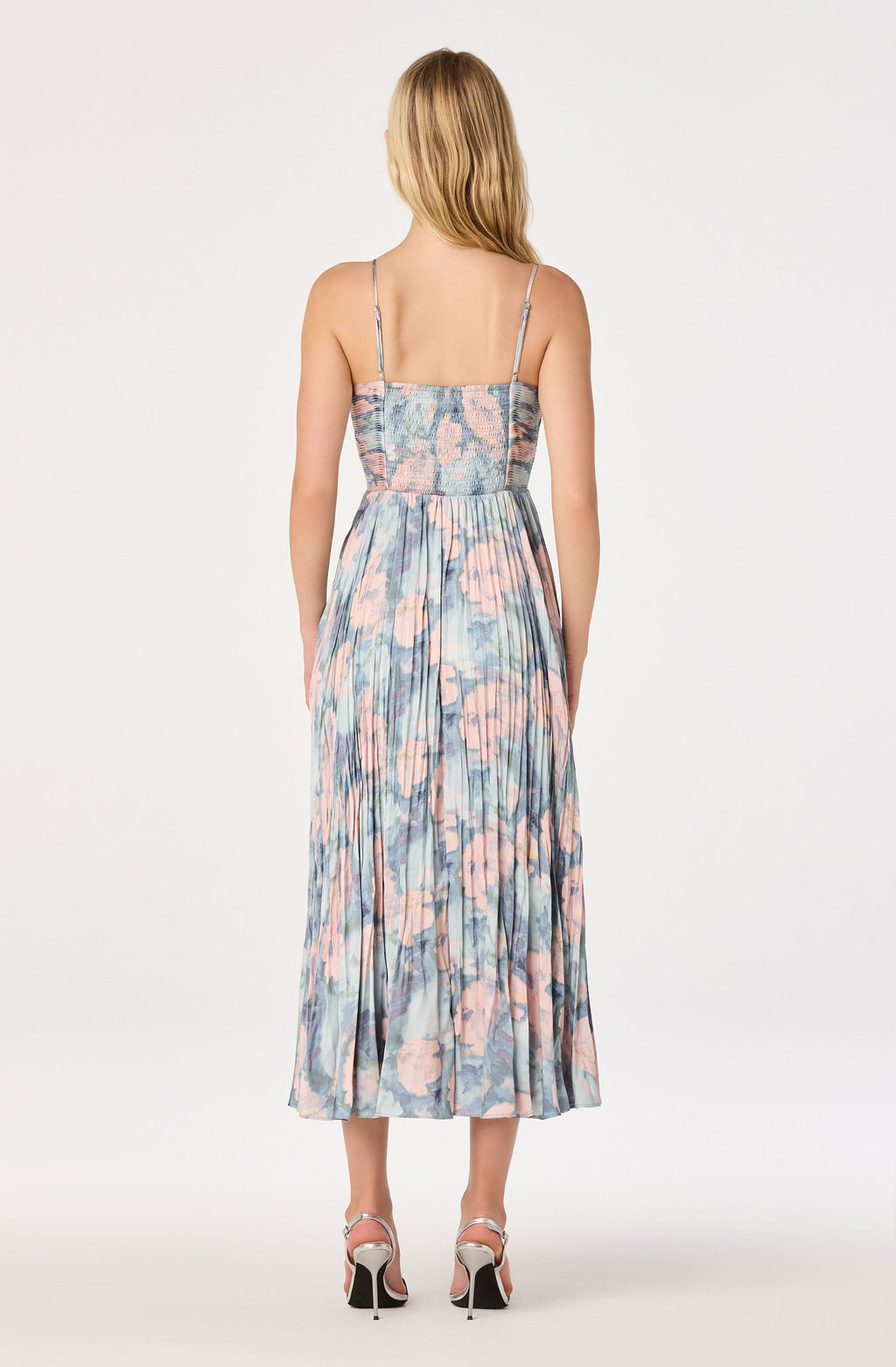 Maeve Floral Pleated Satin Midi Dress