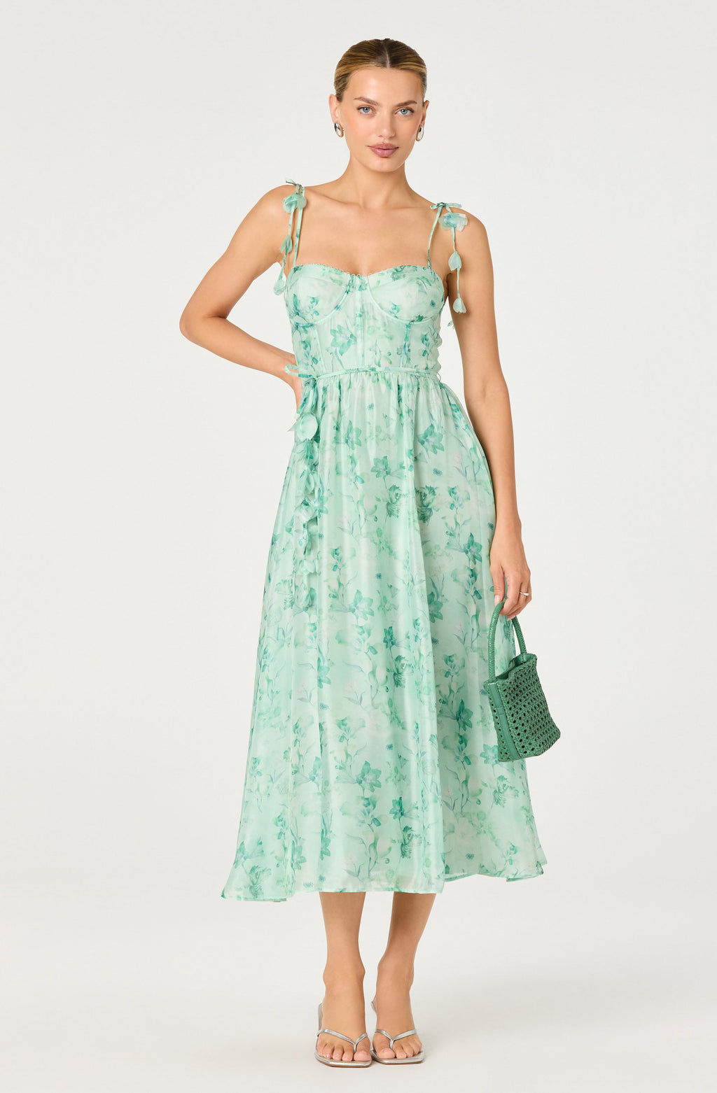 Halcyon Floral 3D Flower Appliqué Midi Dress