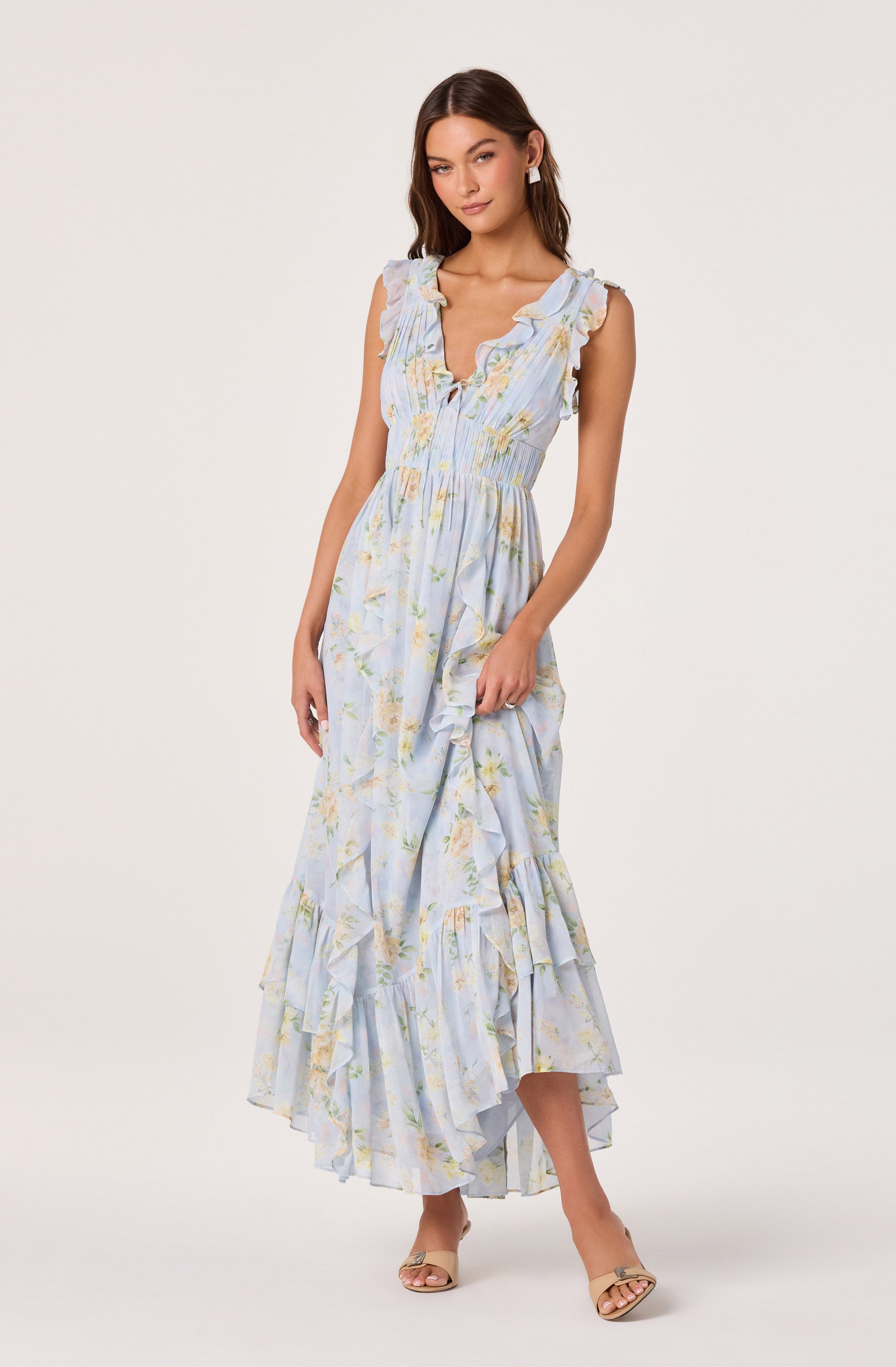Kindra Ruffle Deep-V Maxi Dress