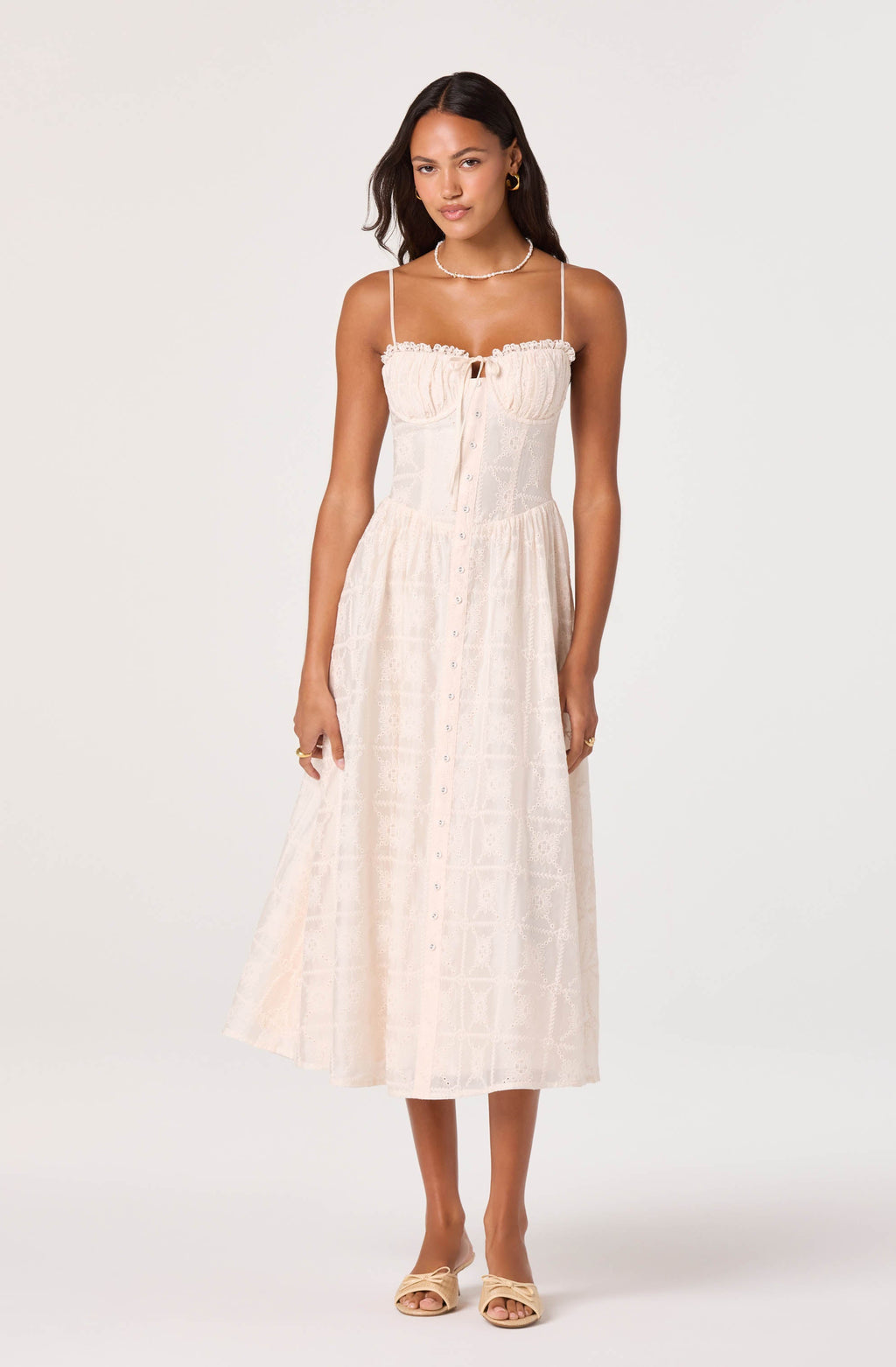 Aubrey Eyelet Embroidered Sweetheart Midi Dress