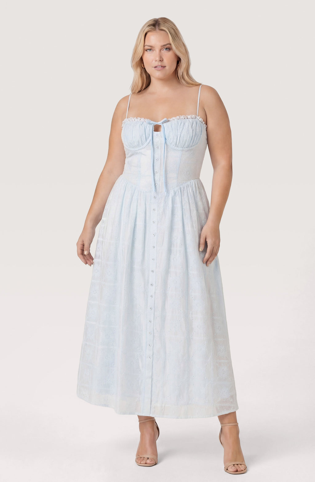 Aubrey Eyelet Embroidered Sweetheart Midi Dress