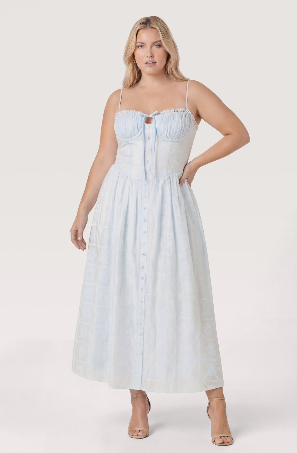 Aubrey Eyelet Embroidered Sweetheart Midi Dress