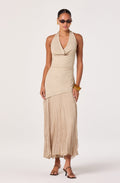 Inez Mixed Media Halter Maxi Dress