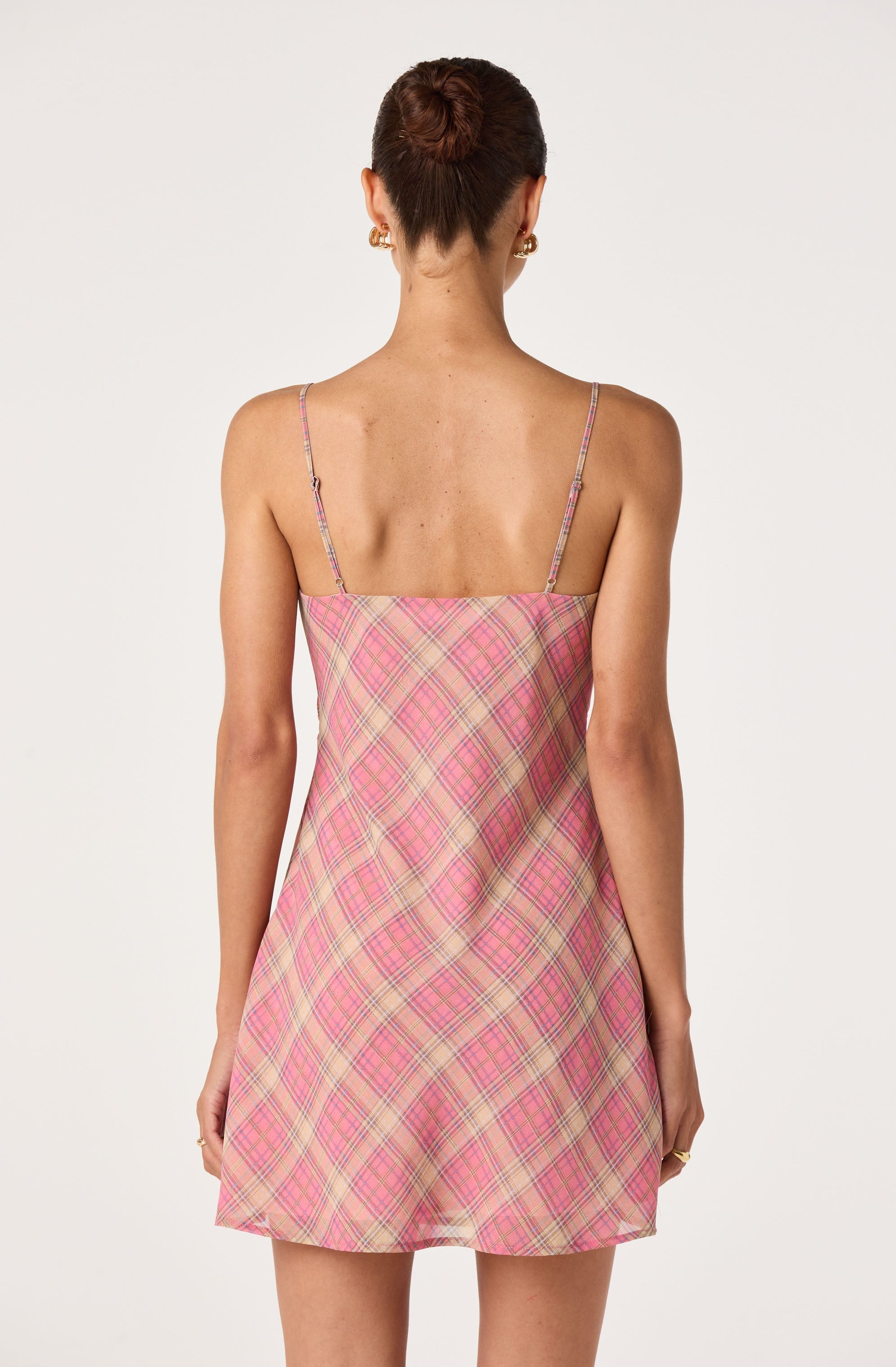 Kirsten Plaid Lace Trim Mini Dress