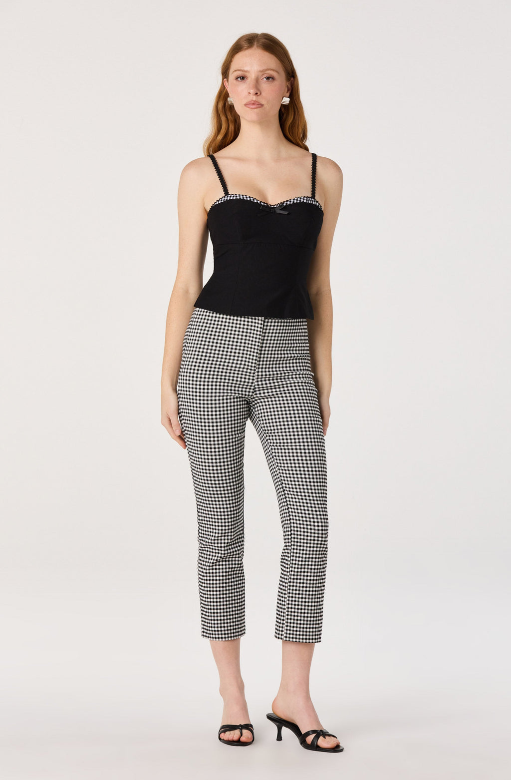 Alma Gingham Kick-Flare Cropped Pants