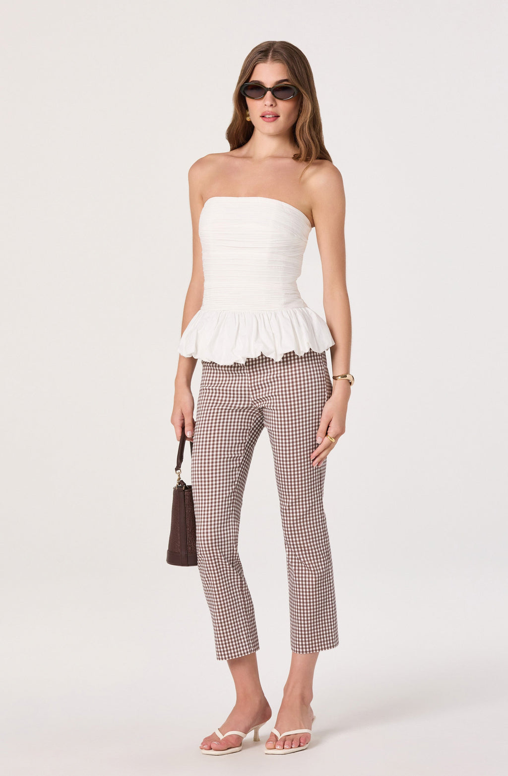 Alma Gingham Kick-Flare Cropped Pants