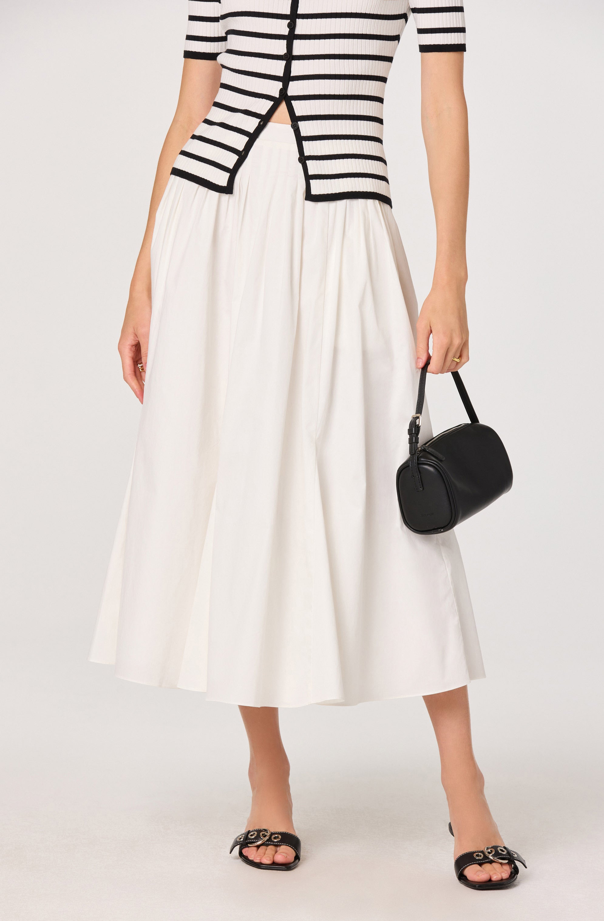 Sidra Cotton Knife Pleat Godet Midi Skirt