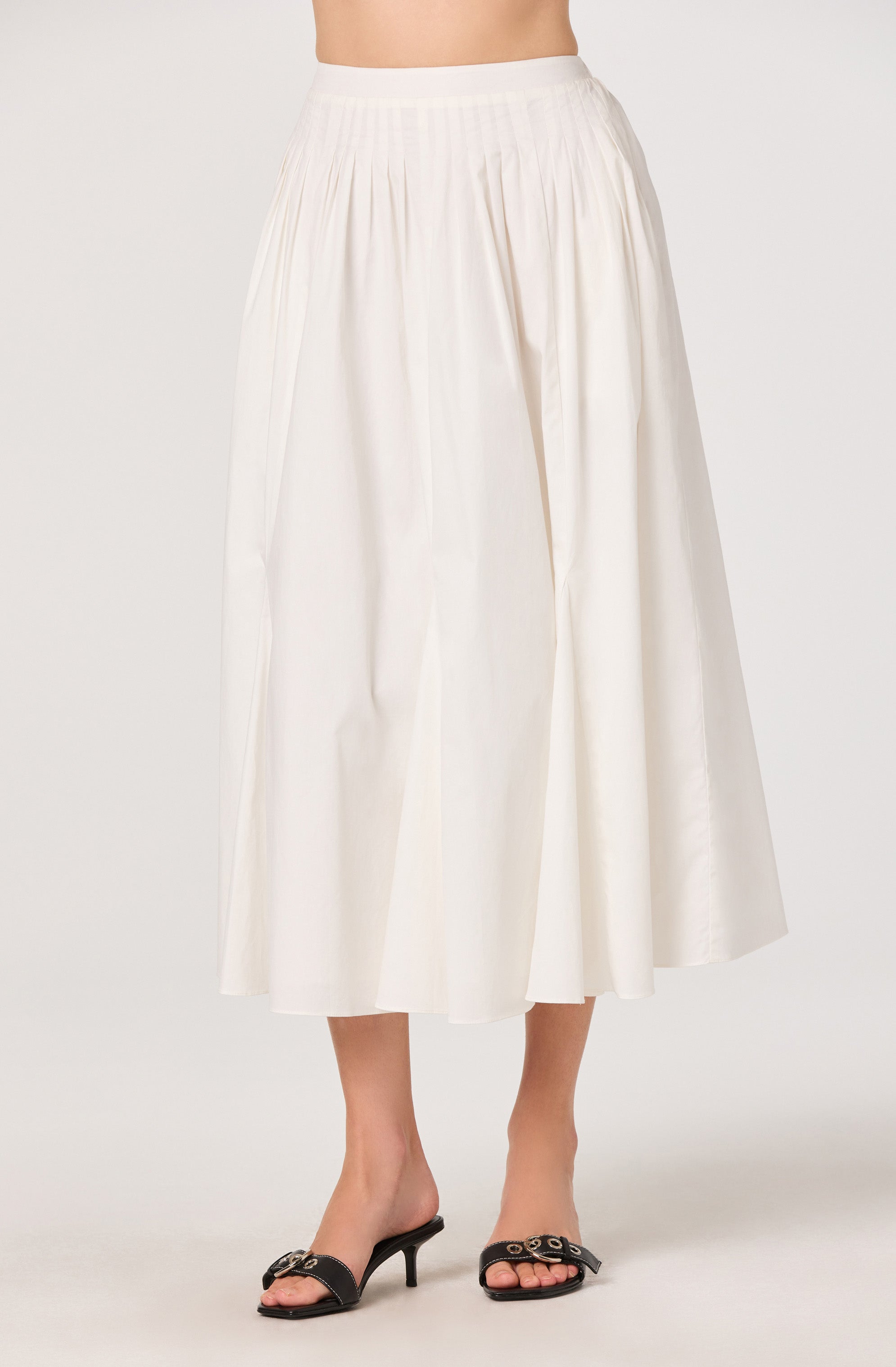 Sidra Cotton Knife Pleat Godet Midi Skirt