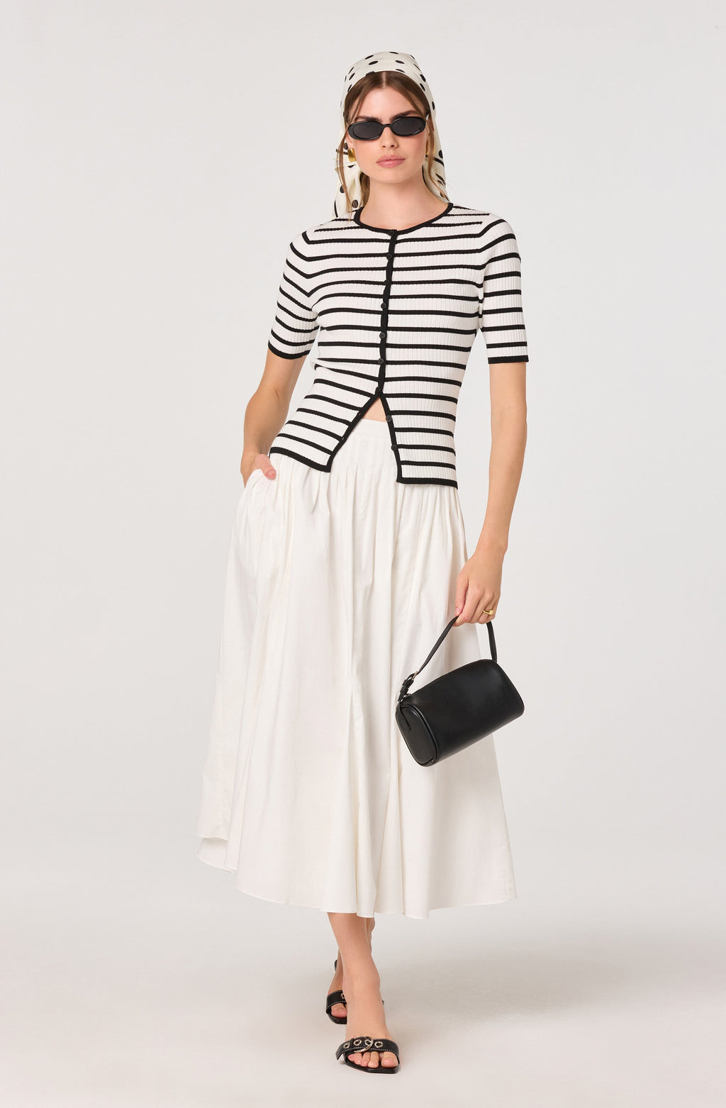 Sidra Cotton Knife Pleat Godet Midi Skirt