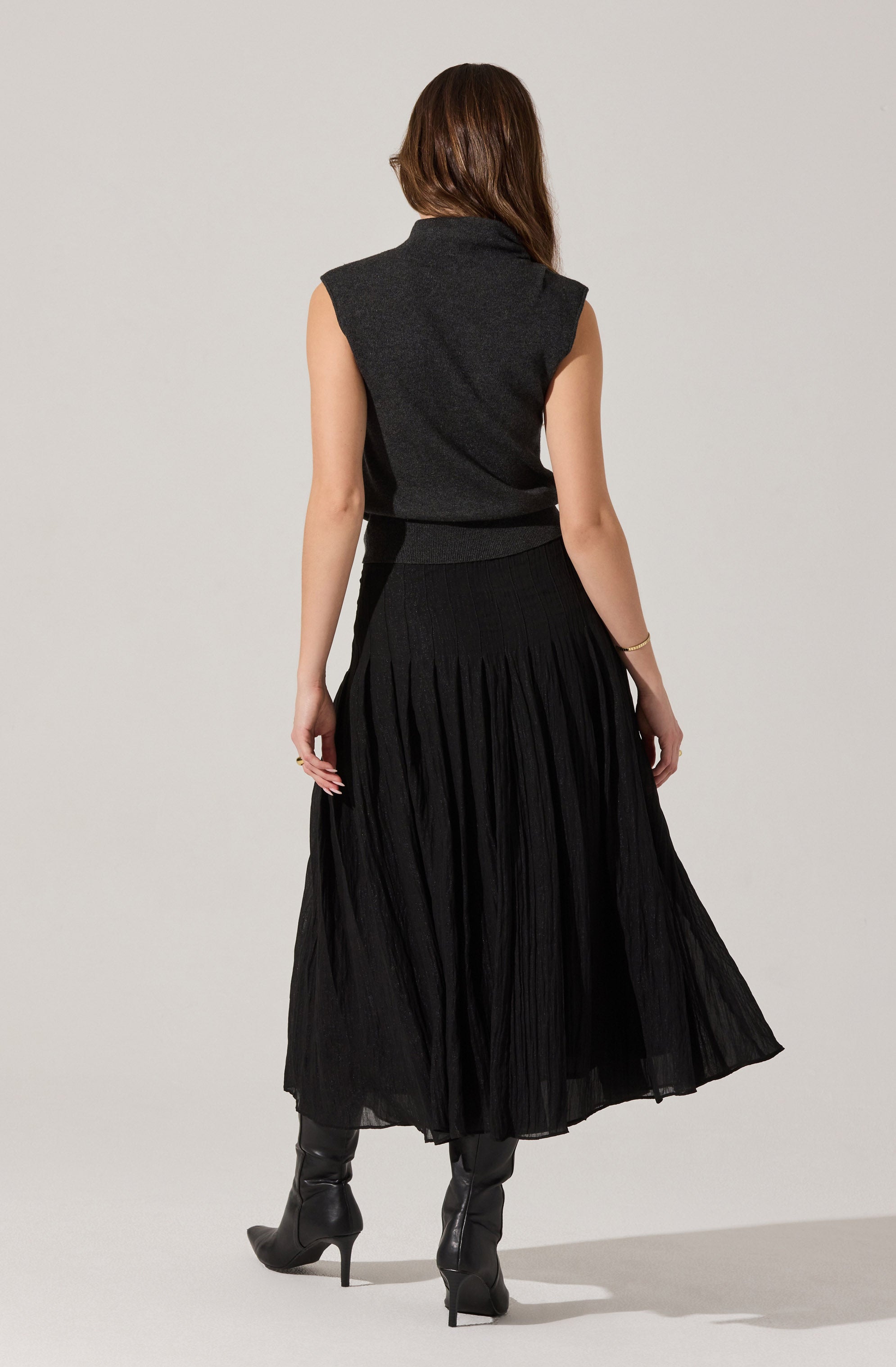 Daivini Pleated Crinkle Midi Skirt
