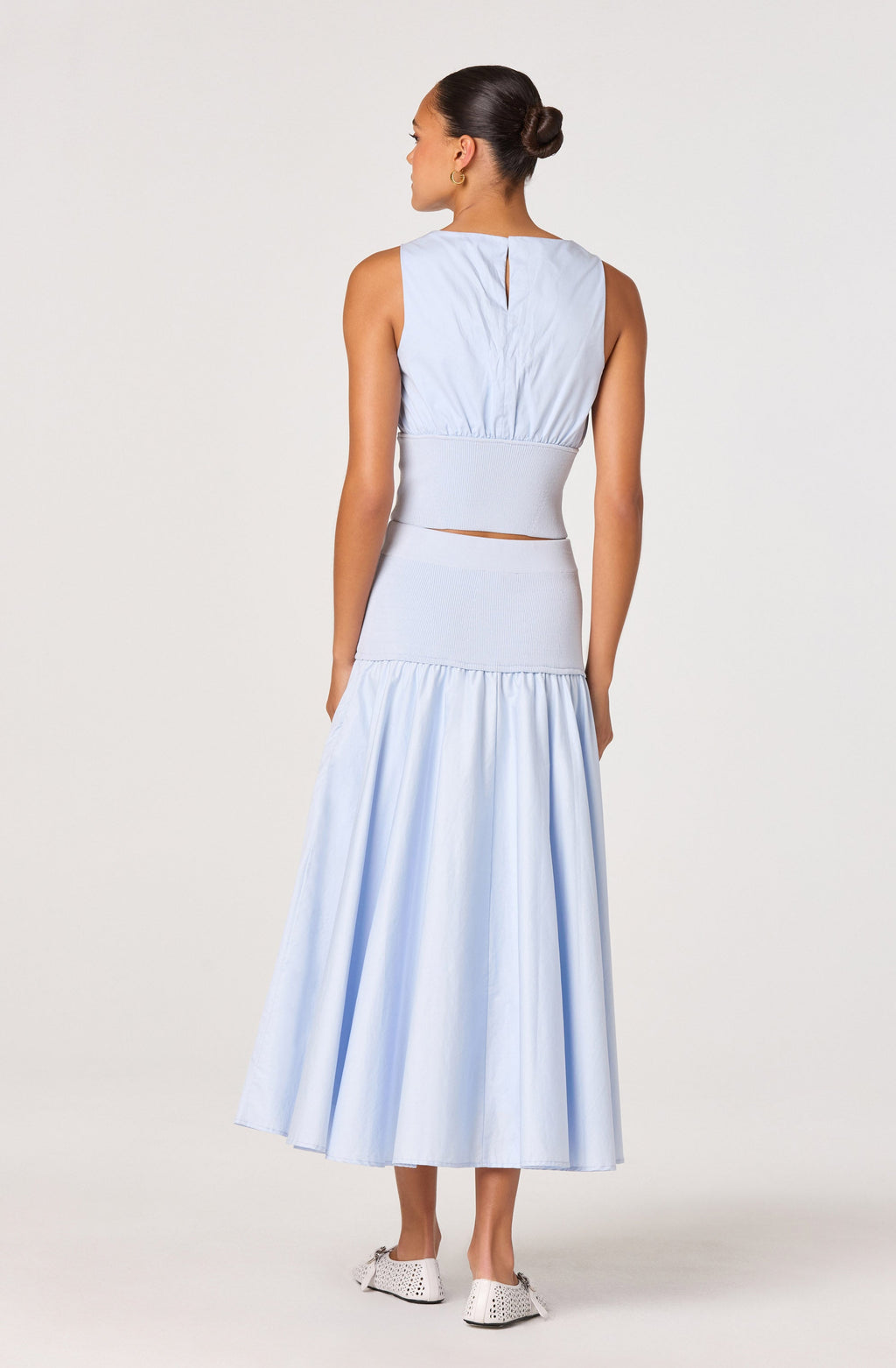 Thesan Mixed Media Drop-Waist Midi Skirt