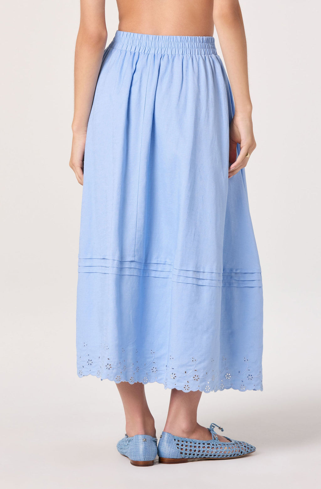 Shelly Eyelet Hem Linen Midi Skirt