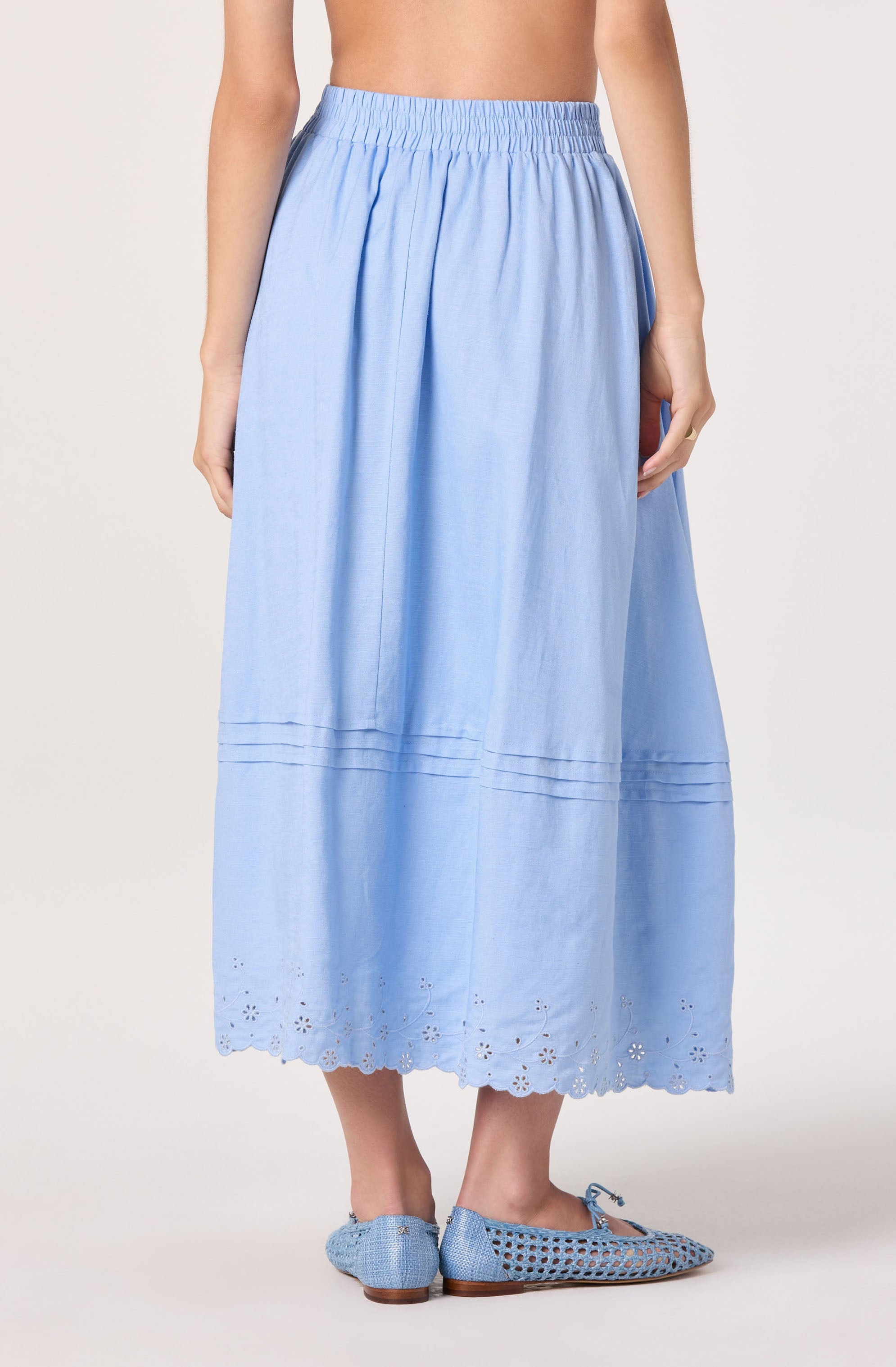 Shelly Eyelet Hem Linen Midi Skirt