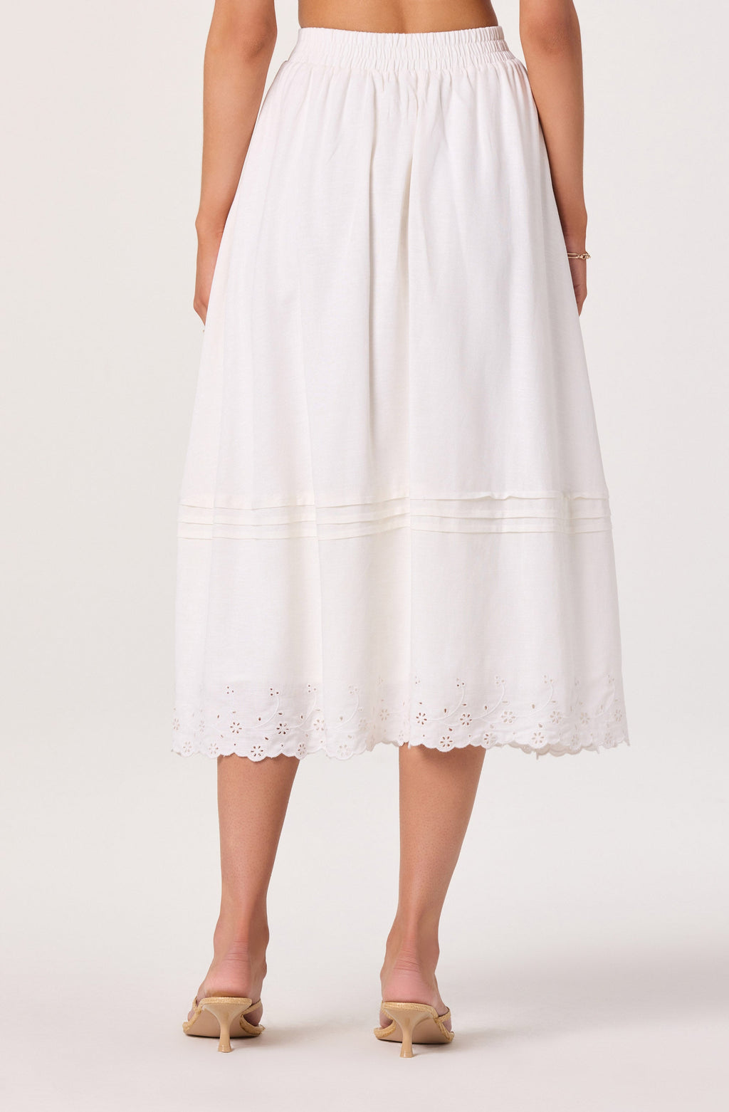 Shelly Eyelet Hem Linen Midi Skirt