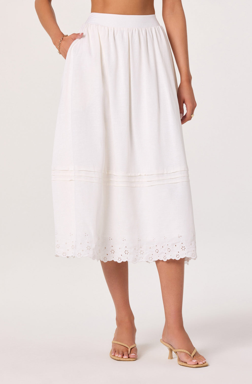 Shelly Eyelet Hem Linen Midi Skirt