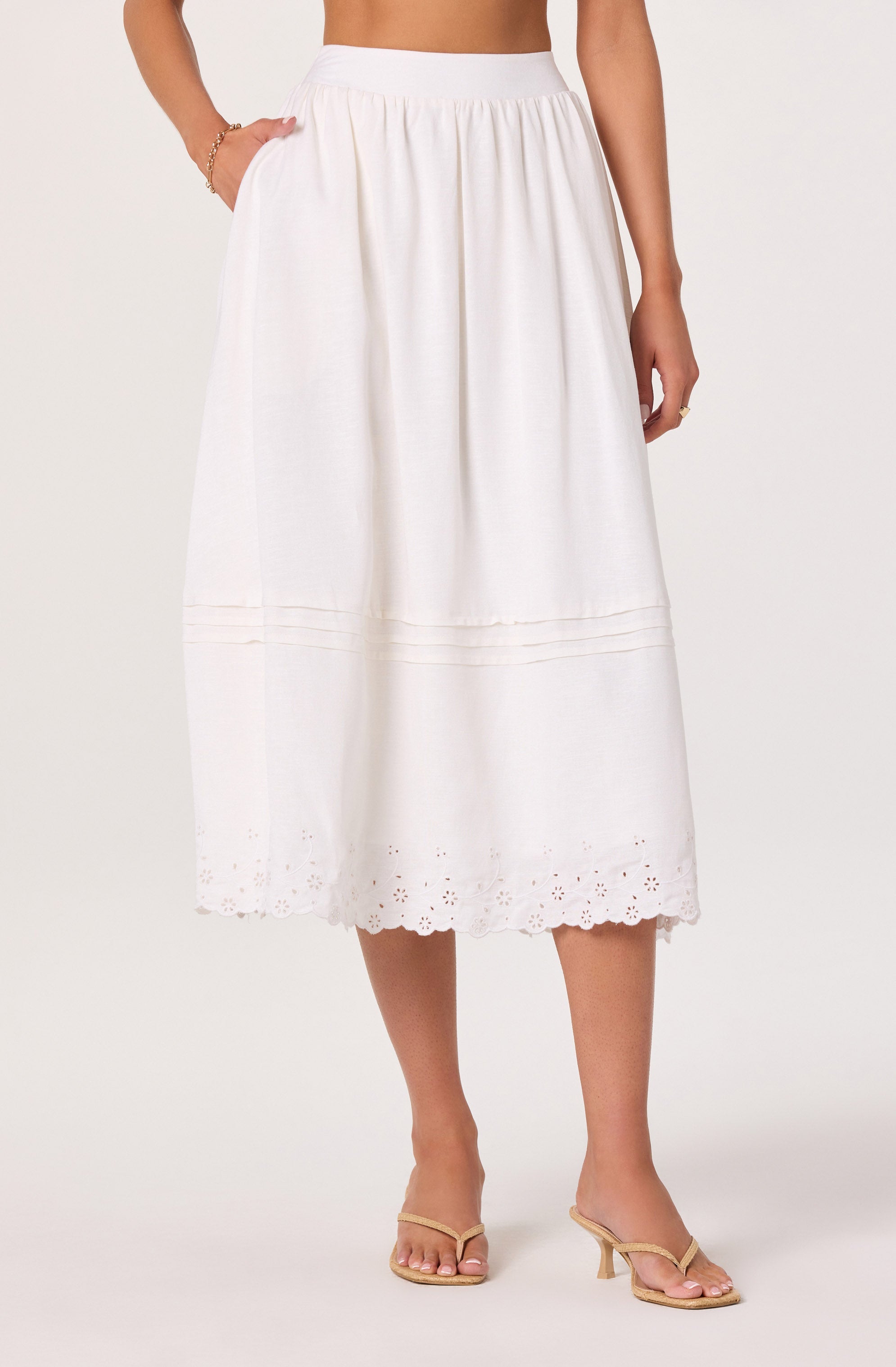 Shelly Eyelet Hem Linen Midi Skirt