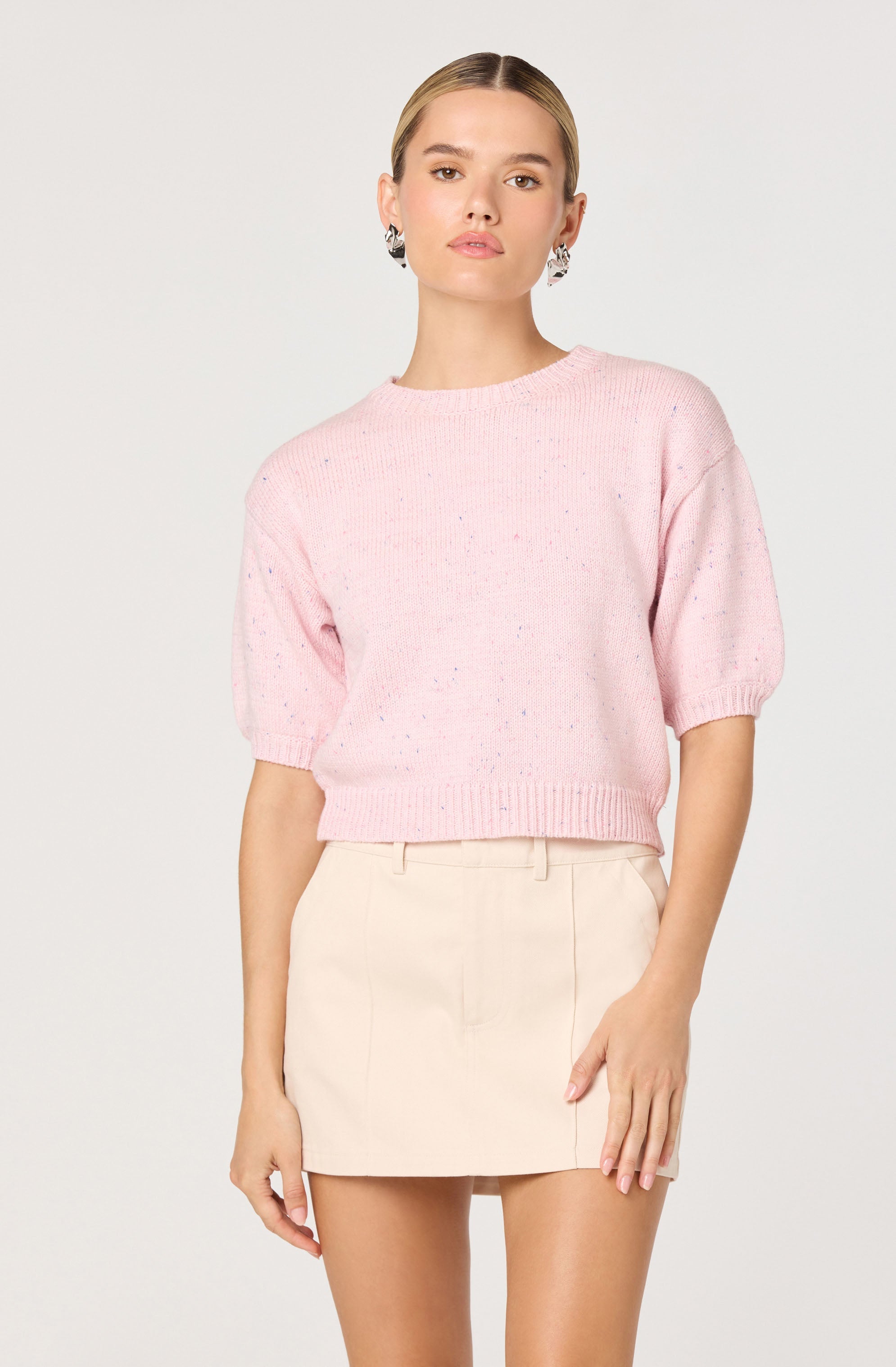 Colette Flecked Knit Short Sleeve Sweater