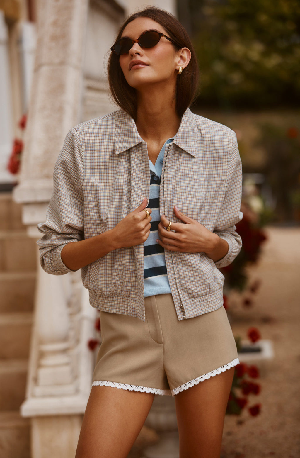 Reid Plaid Elastic Hem Jacket