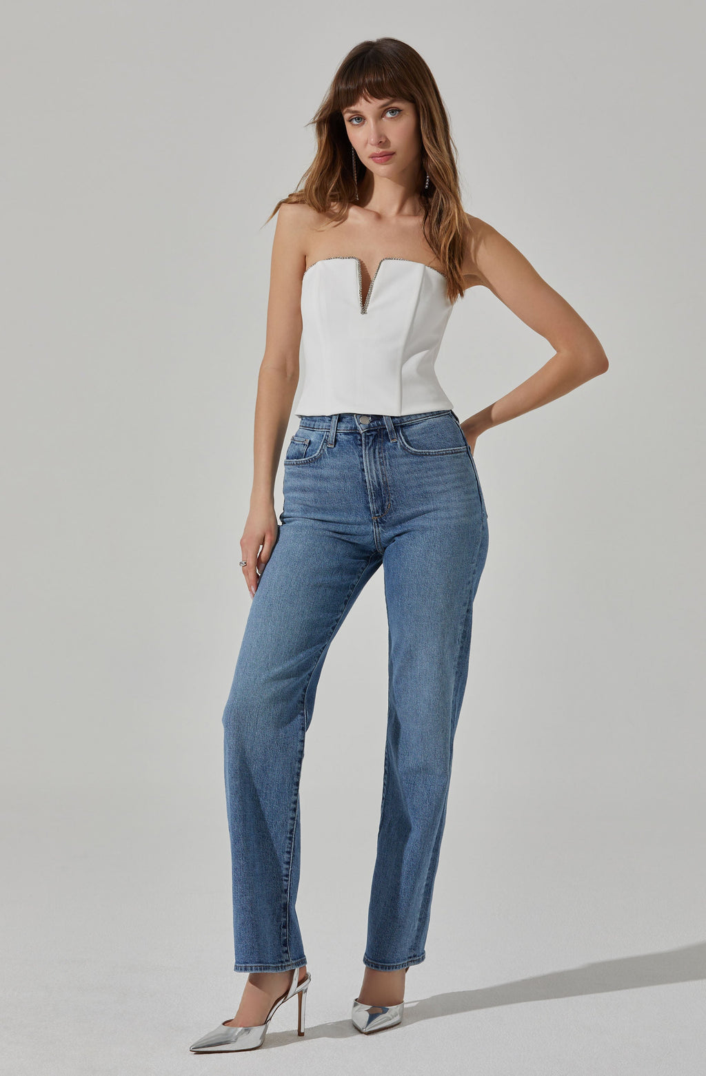 Amell Strapless Rhinestone Trim Top