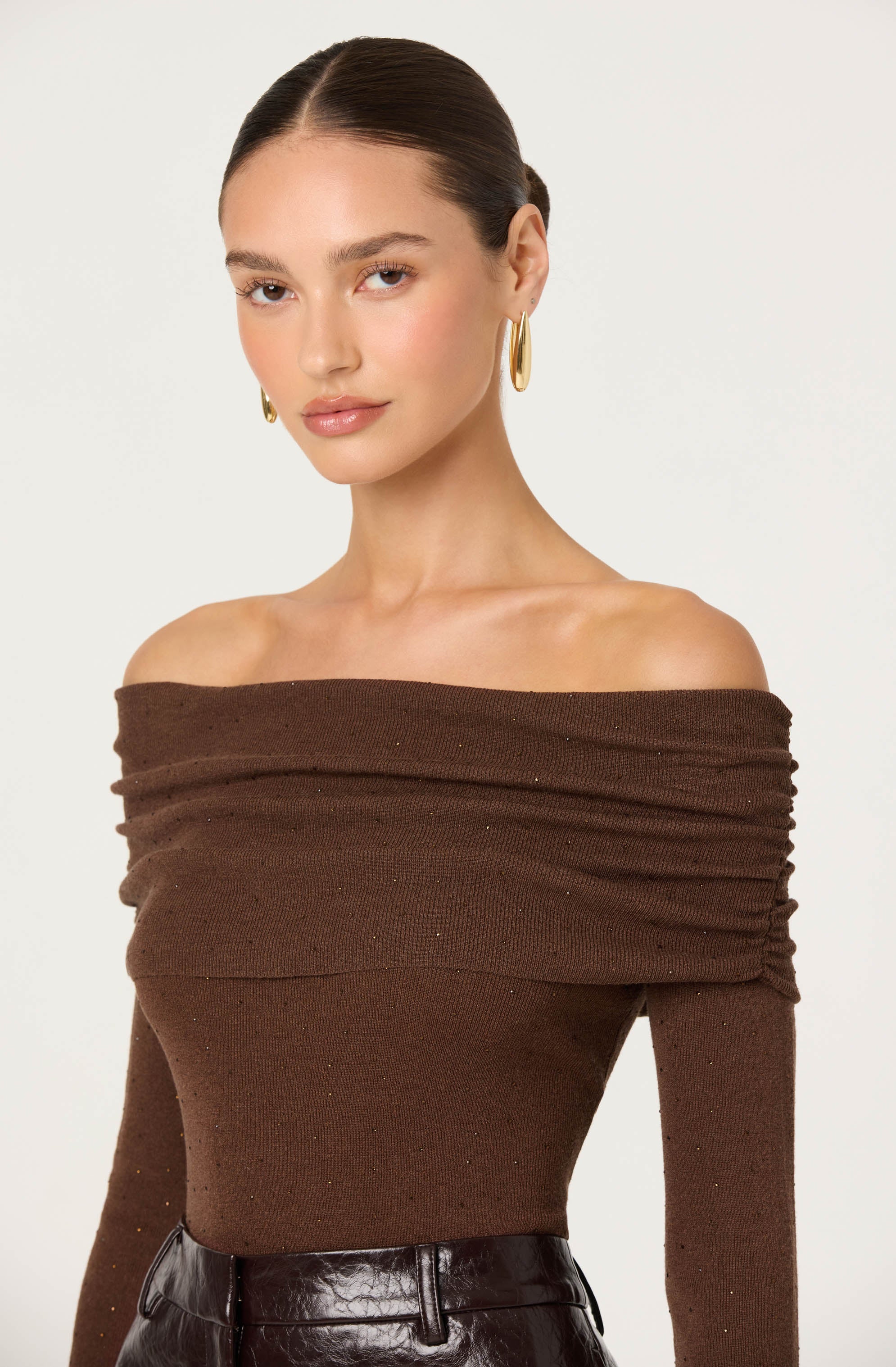 Kylin Off Shoulder Rhinestone Sweater
