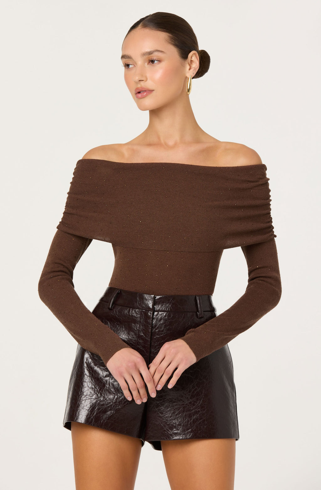 Kylin Off Shoulder Rhinestone Sweater