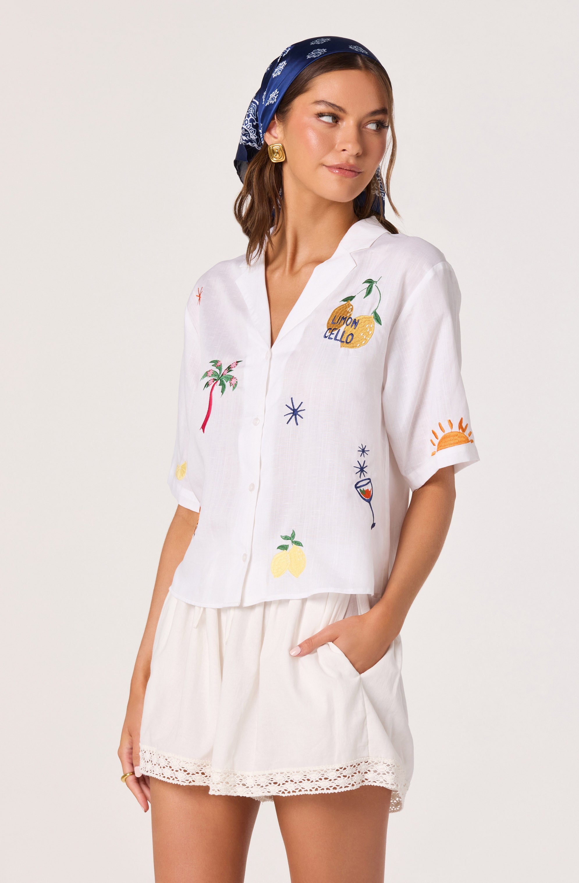 Vesa Embroidered Linen Button-Up Top