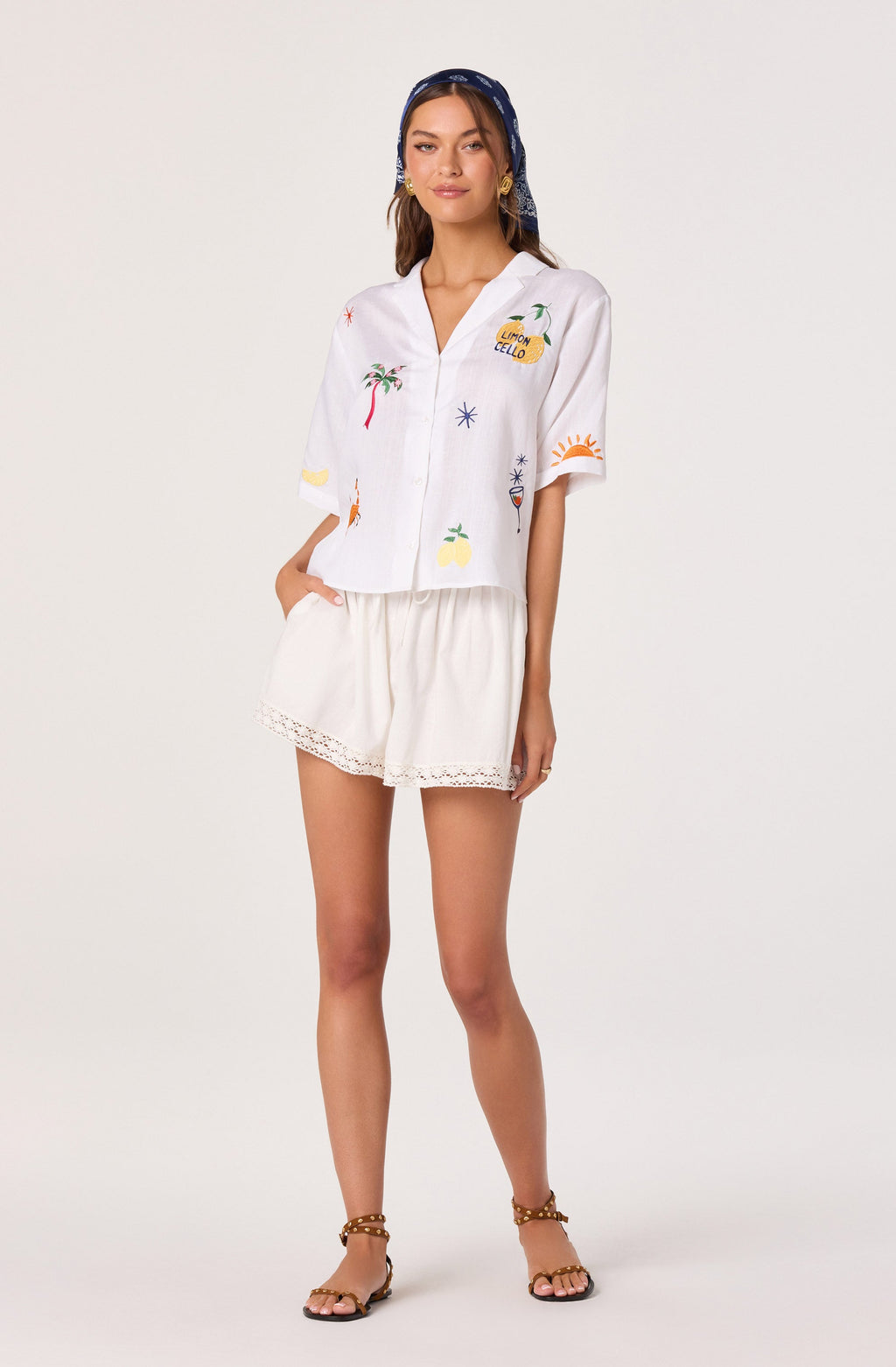 Vesa Embroidered Linen Button-Up Top