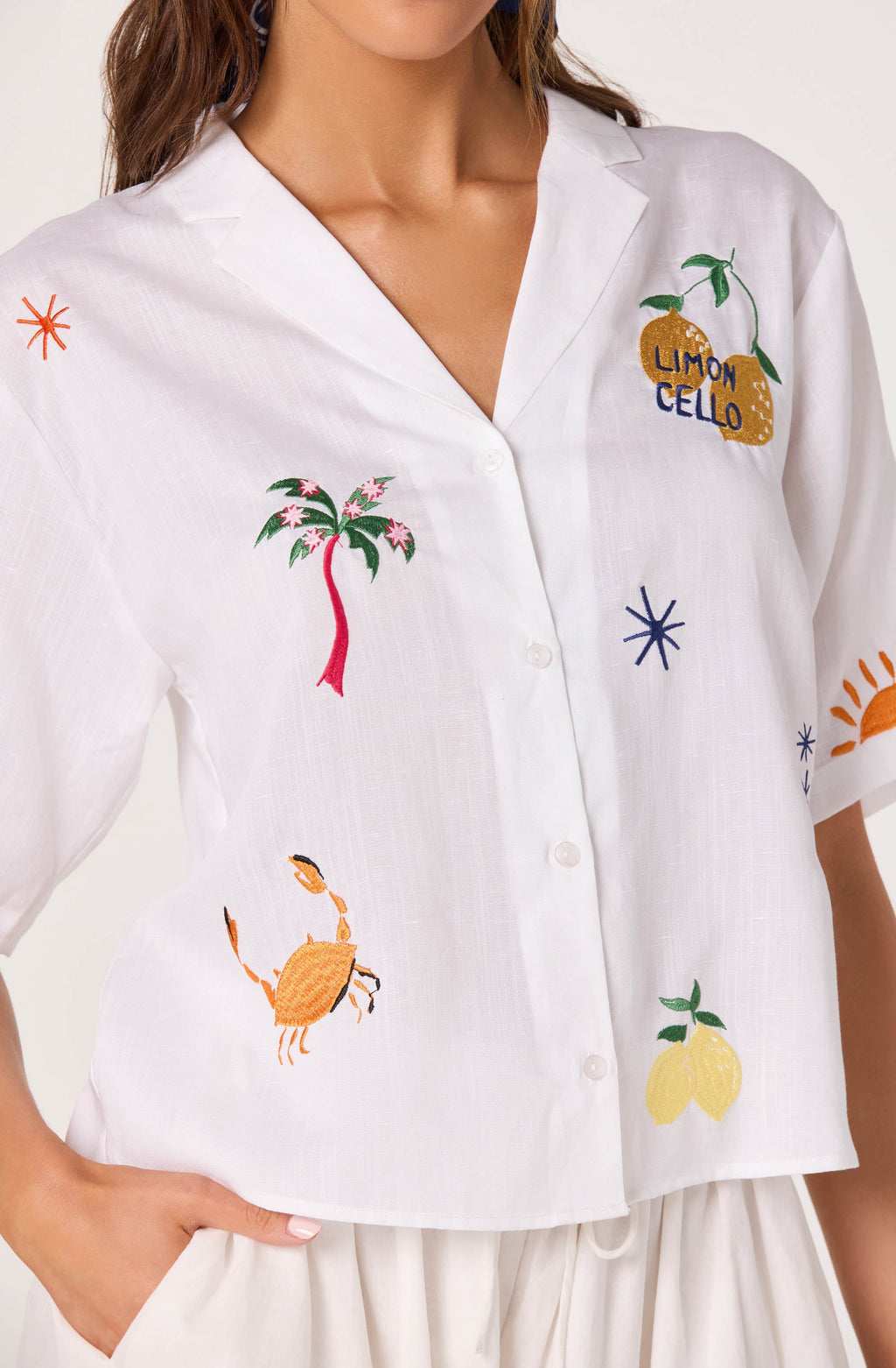 Vesa Embroidered Linen Button-Up Top