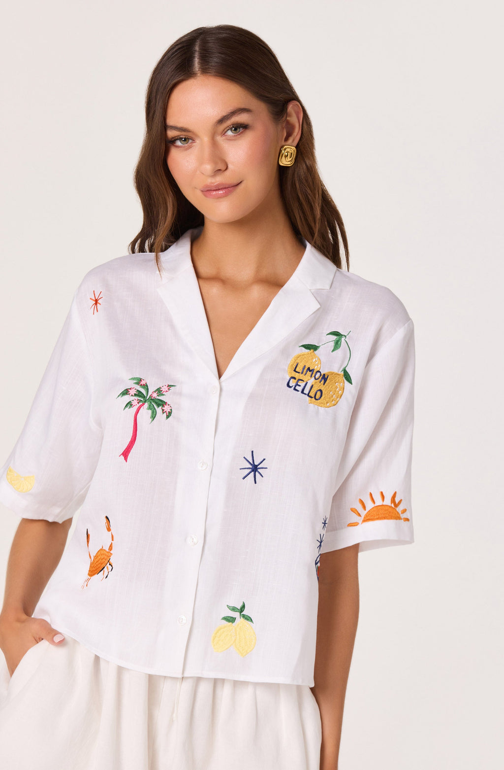 Vesa Embroidered Linen Button-Up Top
