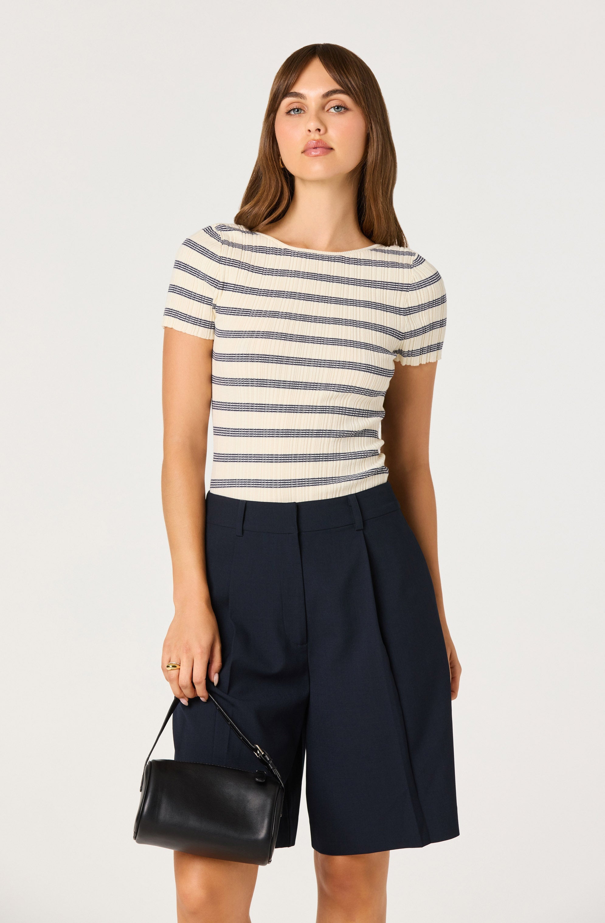Nikola Striped Ribbed Scoop Back Sweater Top