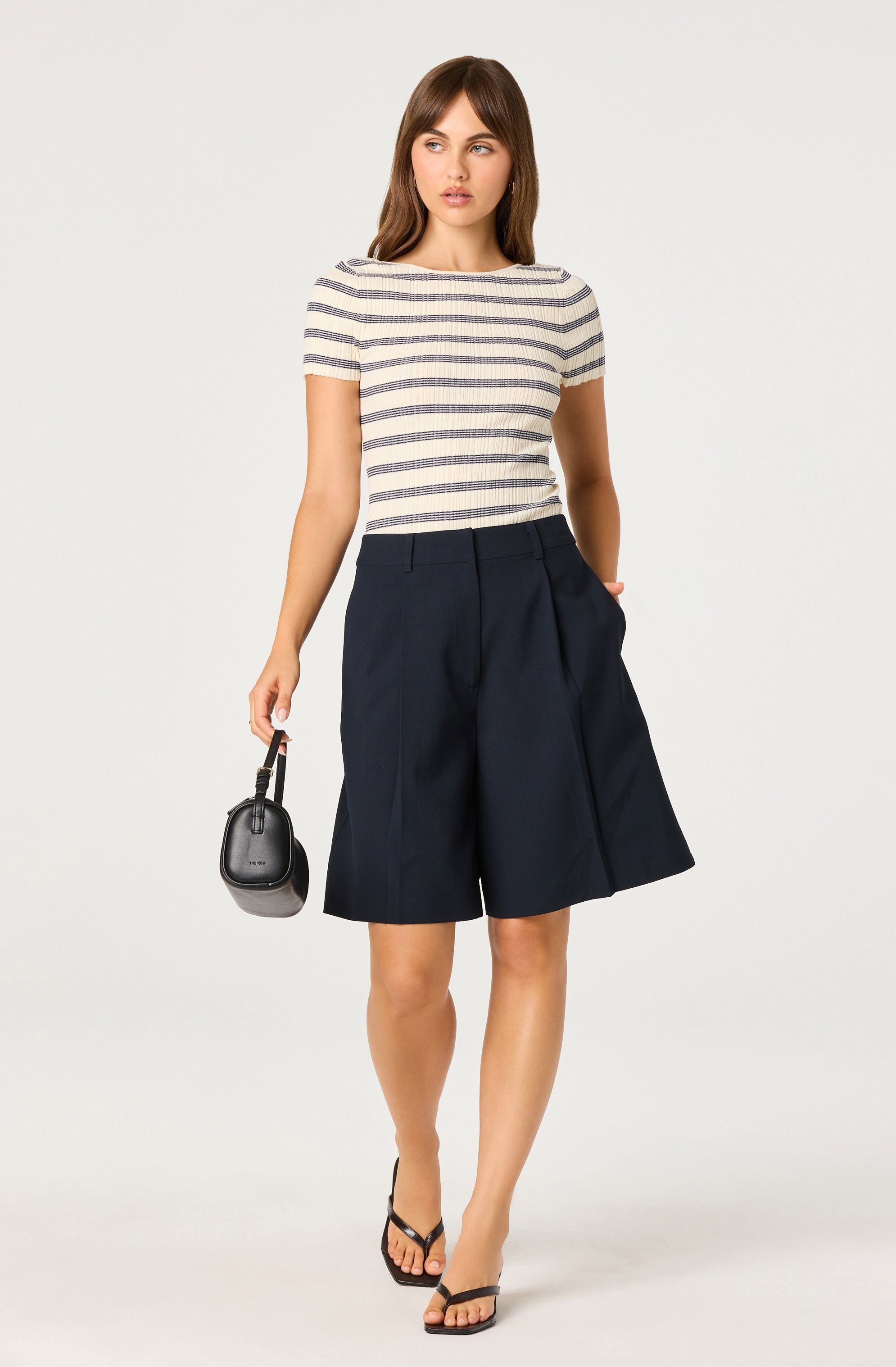 Nikola Striped Ribbed Scoop Back Sweater Top