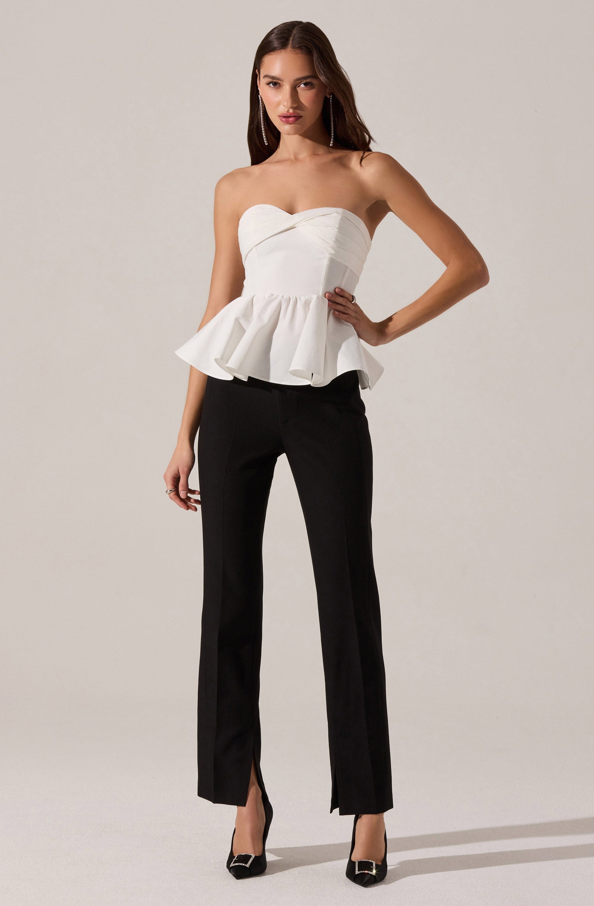 Melia Strapless Pleated Peplum Top