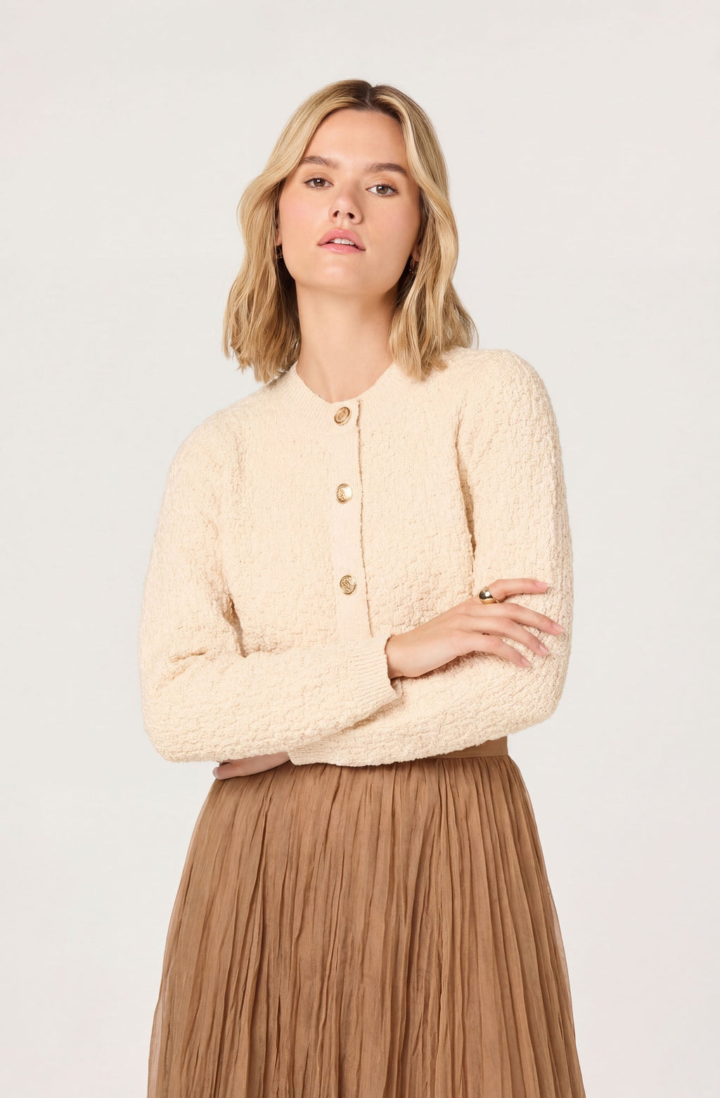 Darthy Textured Knit Crest Button Lady Jacket