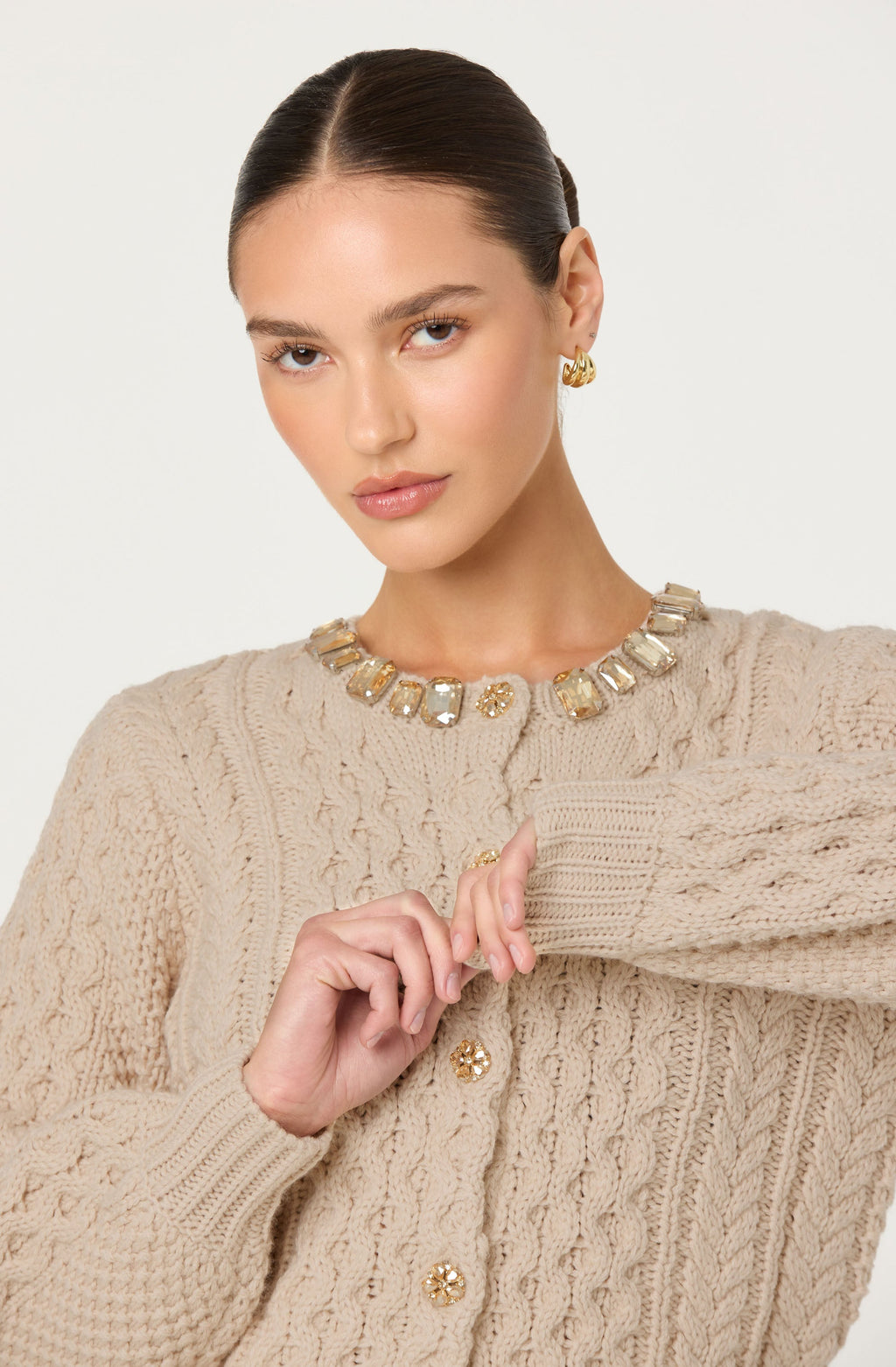 Cathryn Embellished Cable Knit Cardigan
