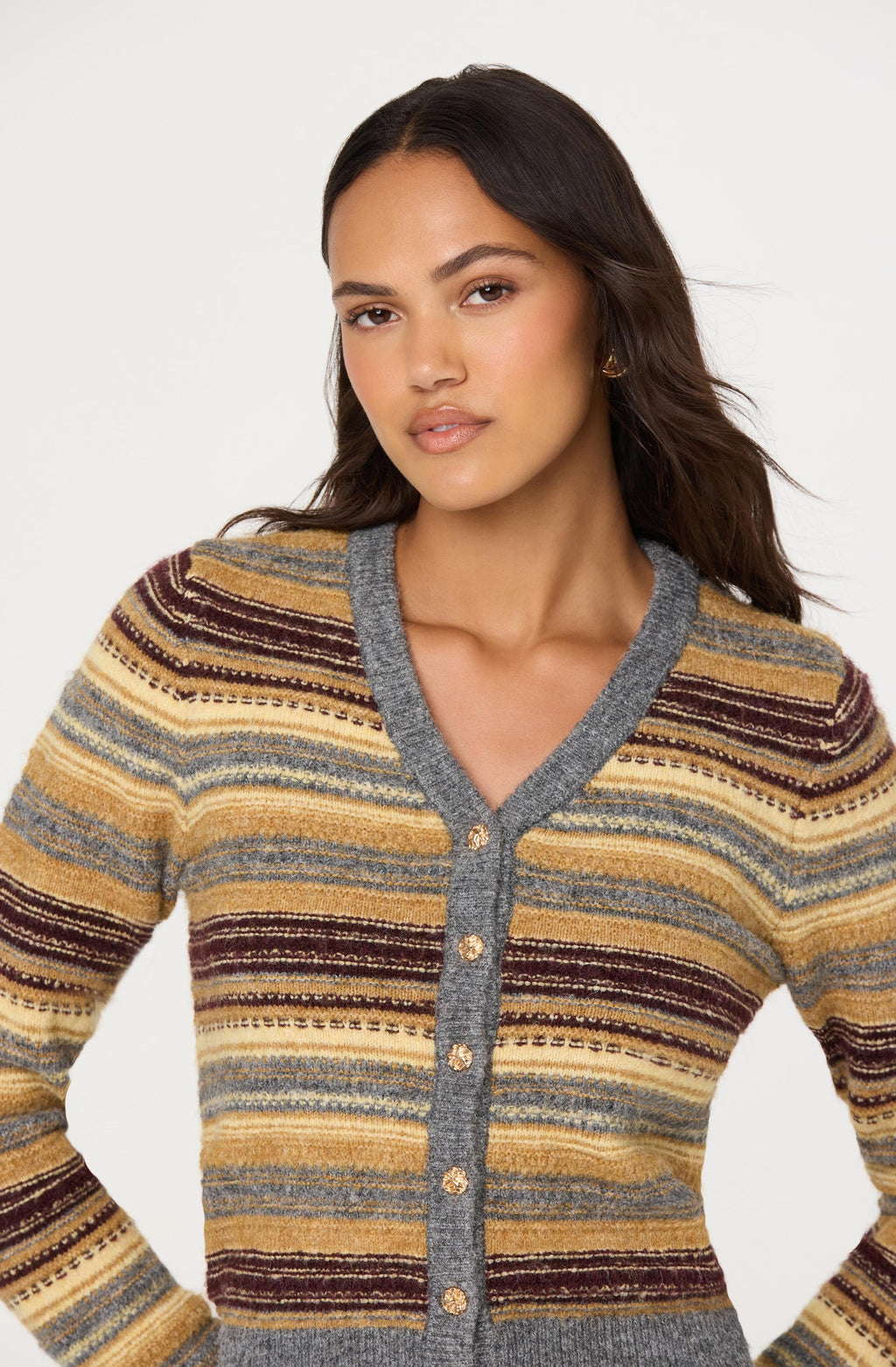 August Striped V-neck Cardigan