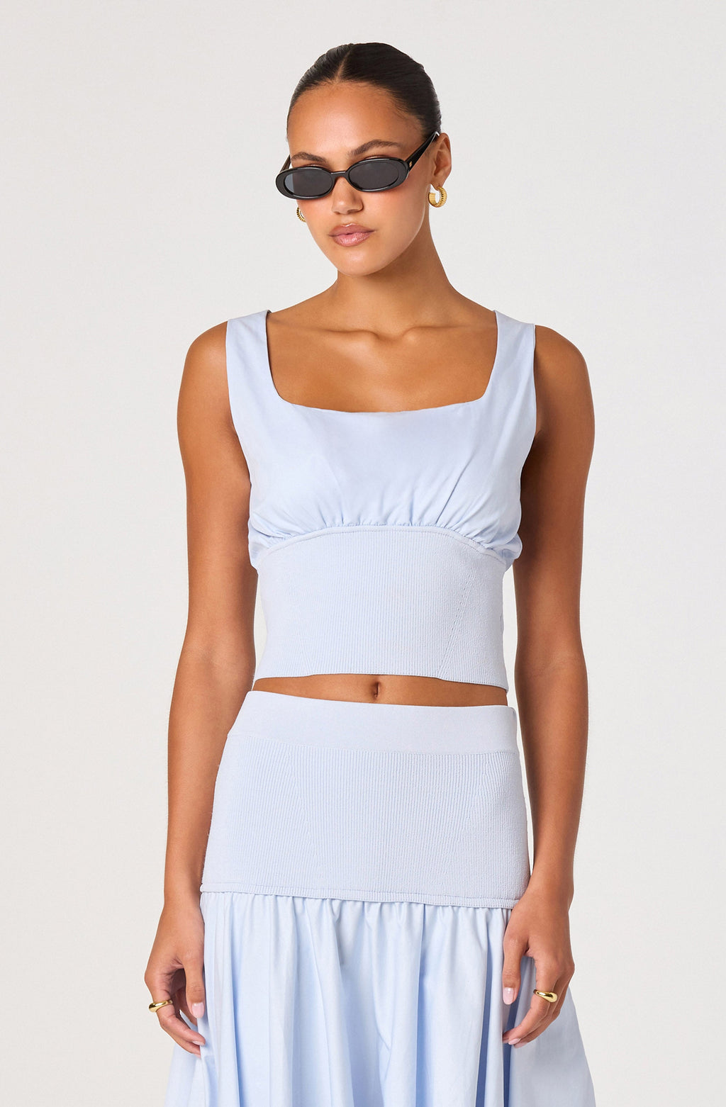 Thesan Mixed Media Gathered Crop Top