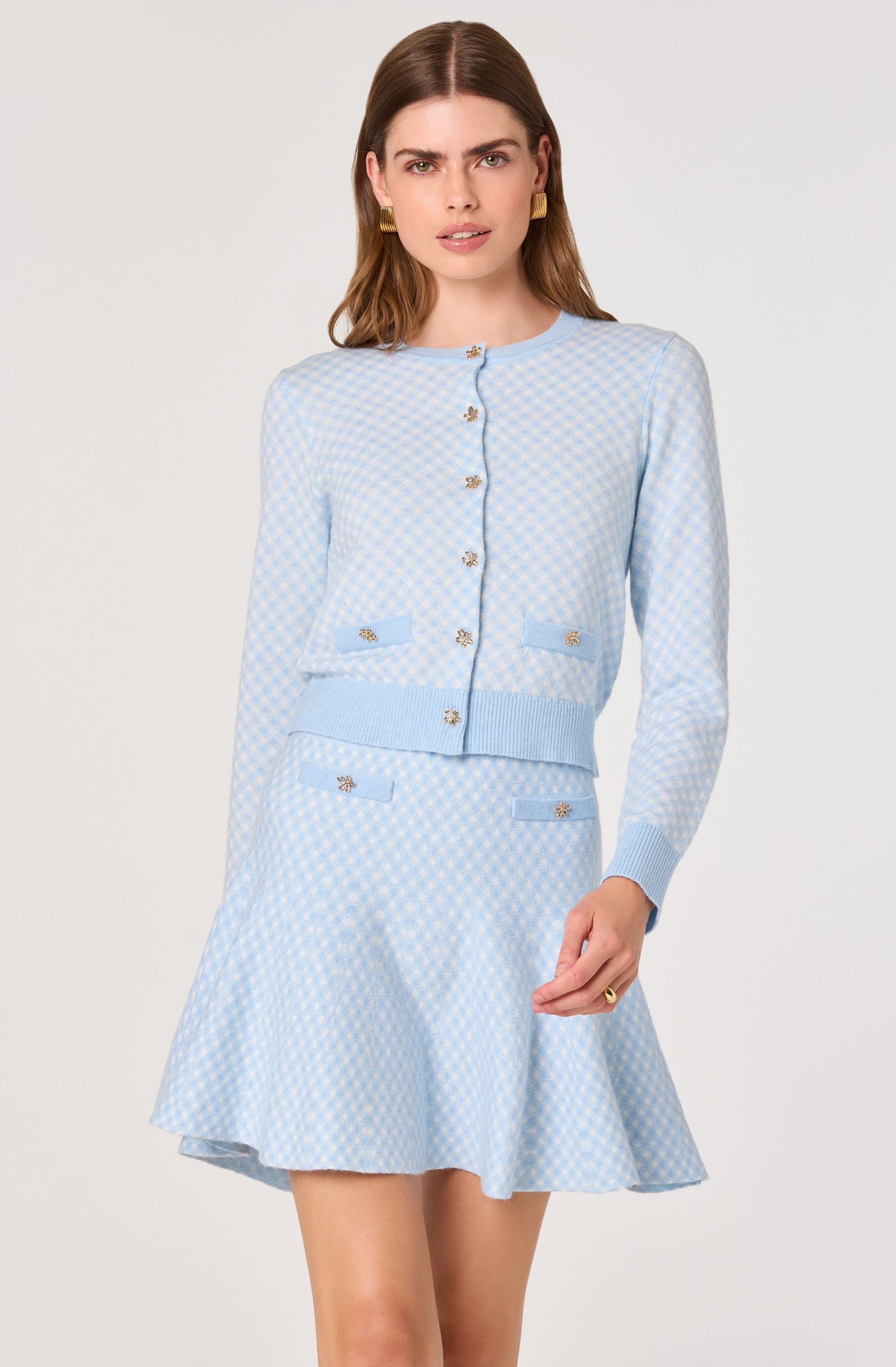 Marian Jeweled Button Plaid Cardigan
