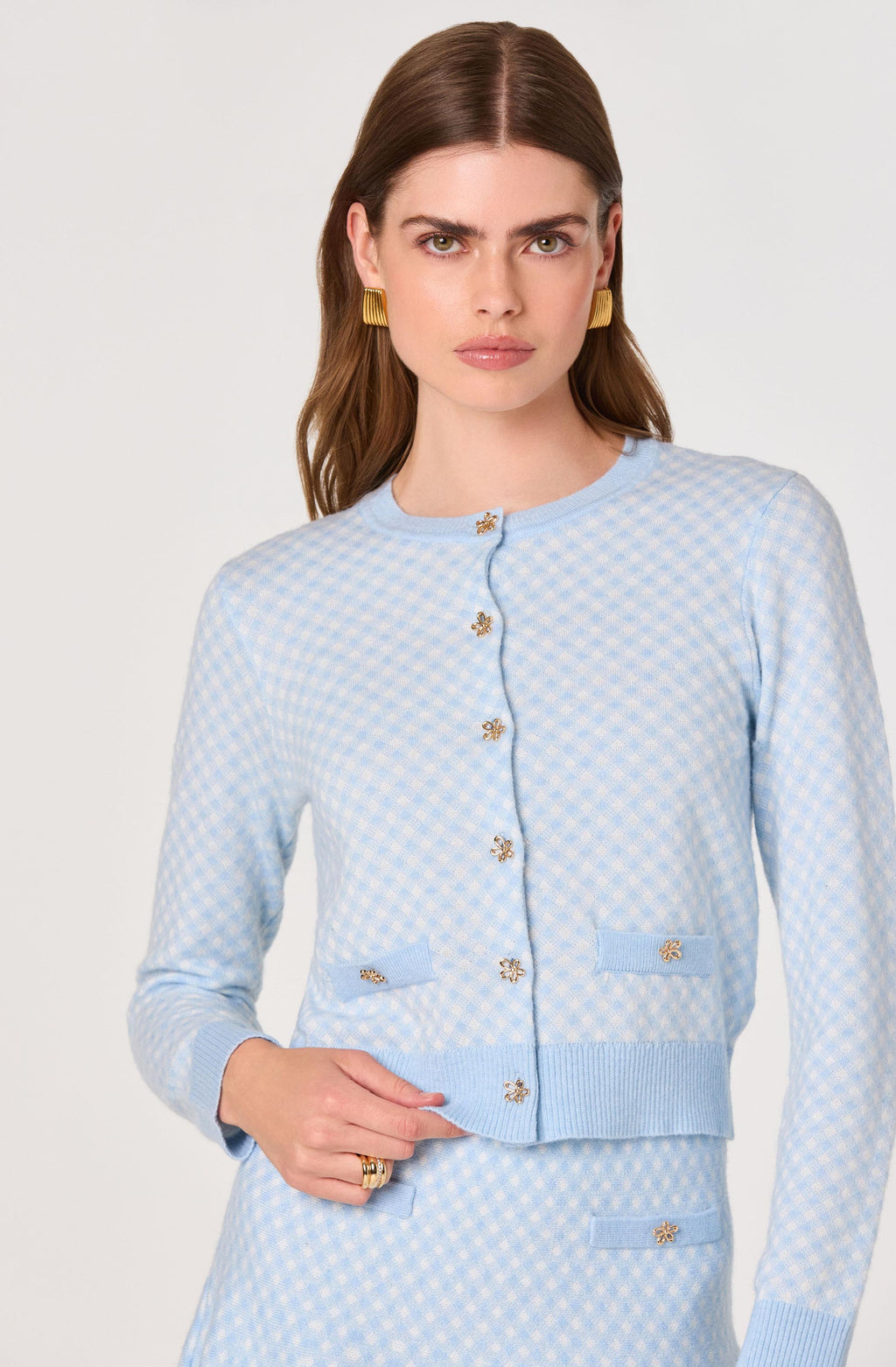Marian Jeweled Button Plaid Cardigan