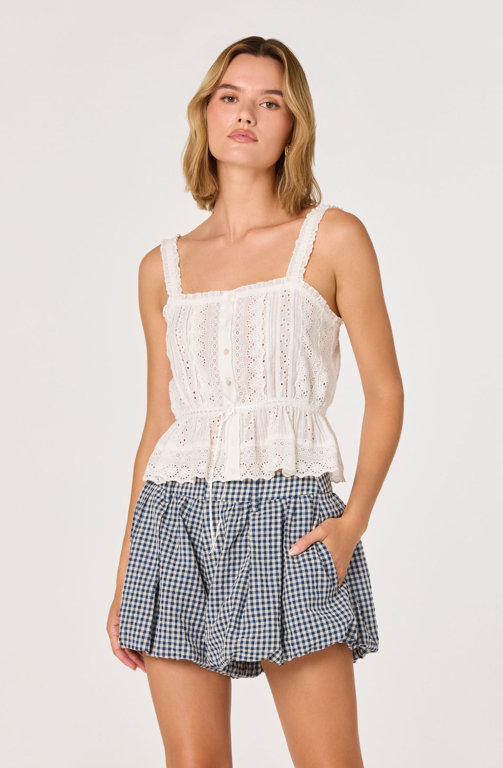 Saanvi Eyelet Lace Peplum Top