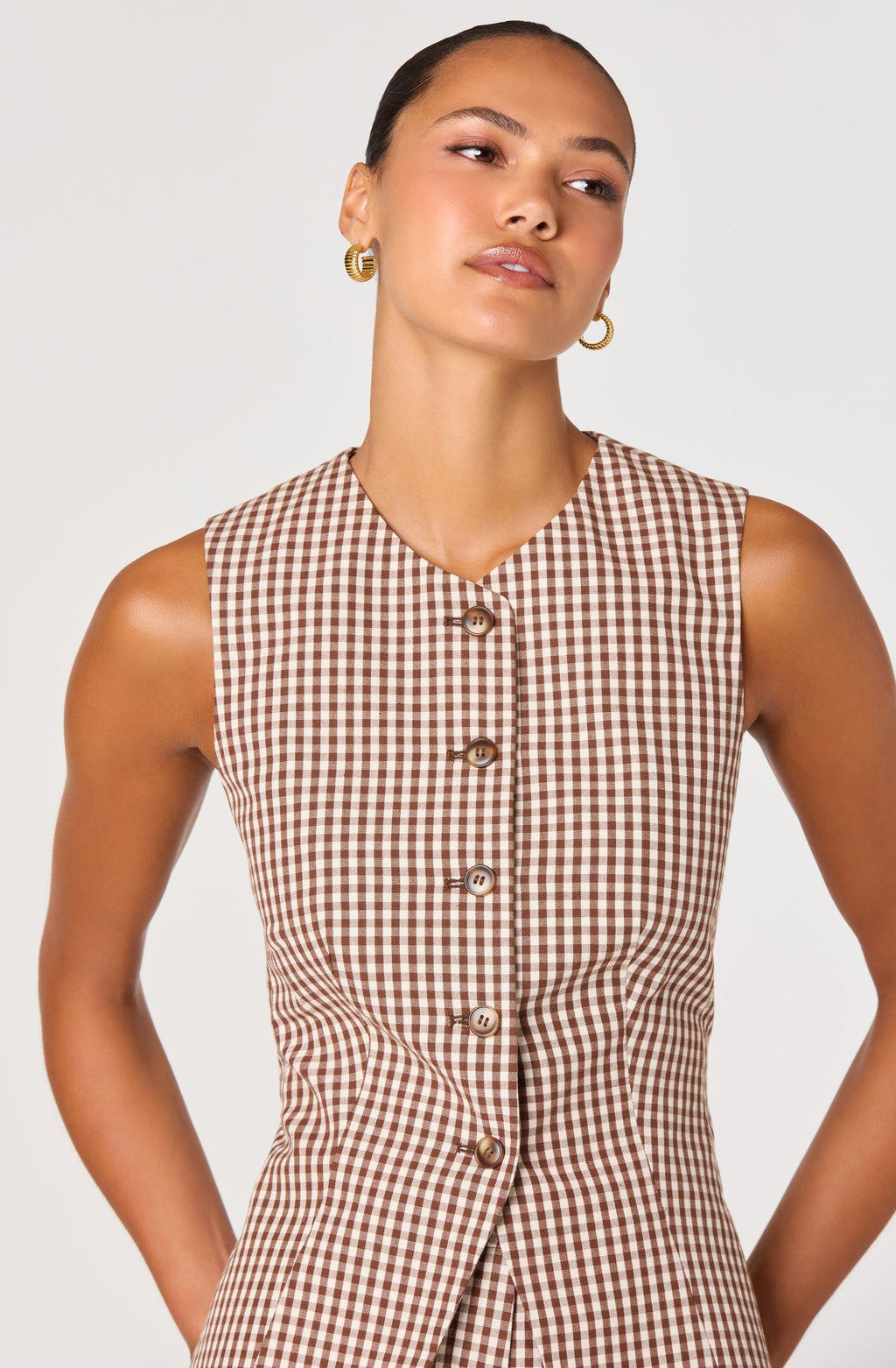 Karan Gingham Longline Vest