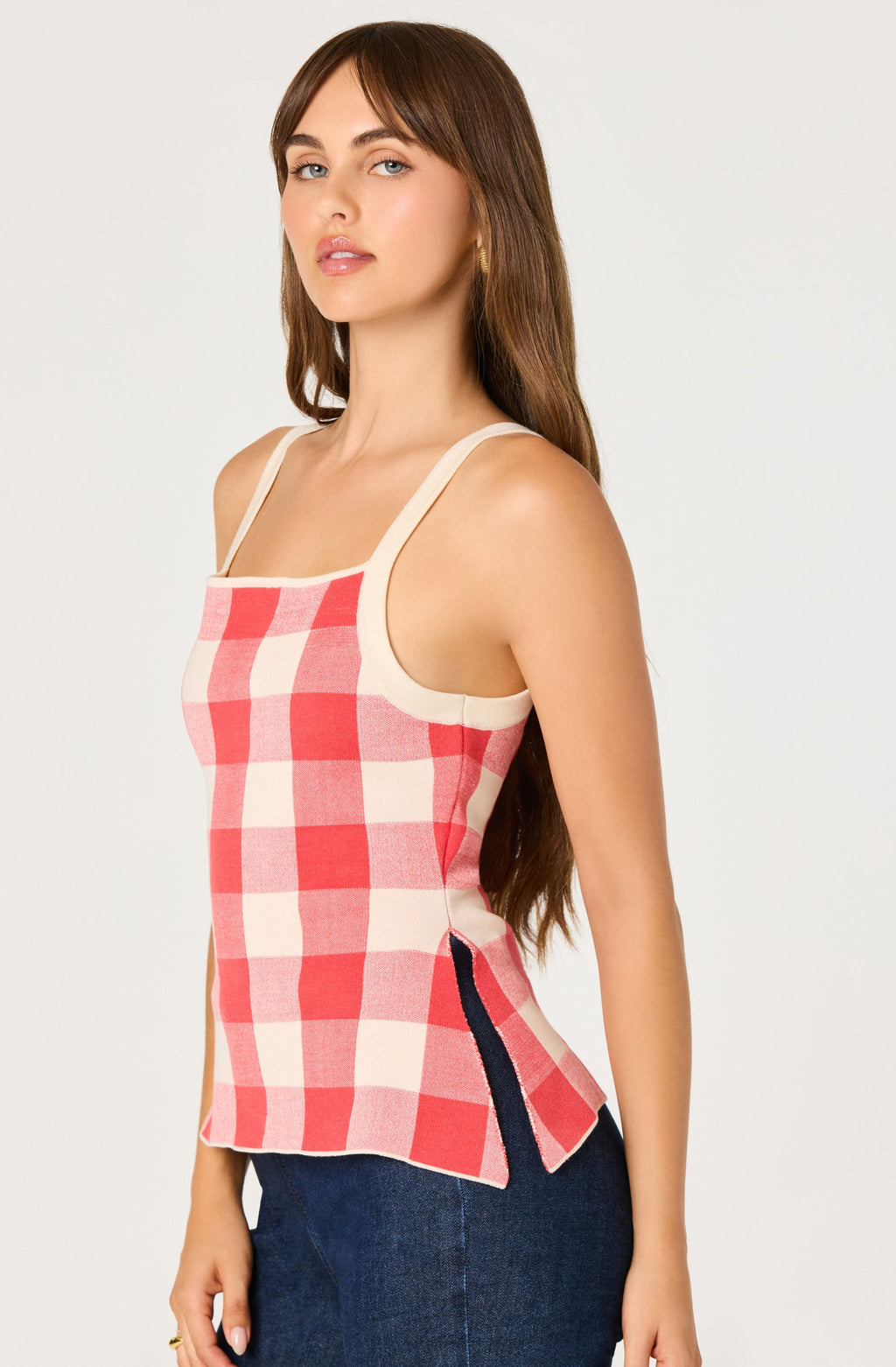 Sue Check Square-Neck Top